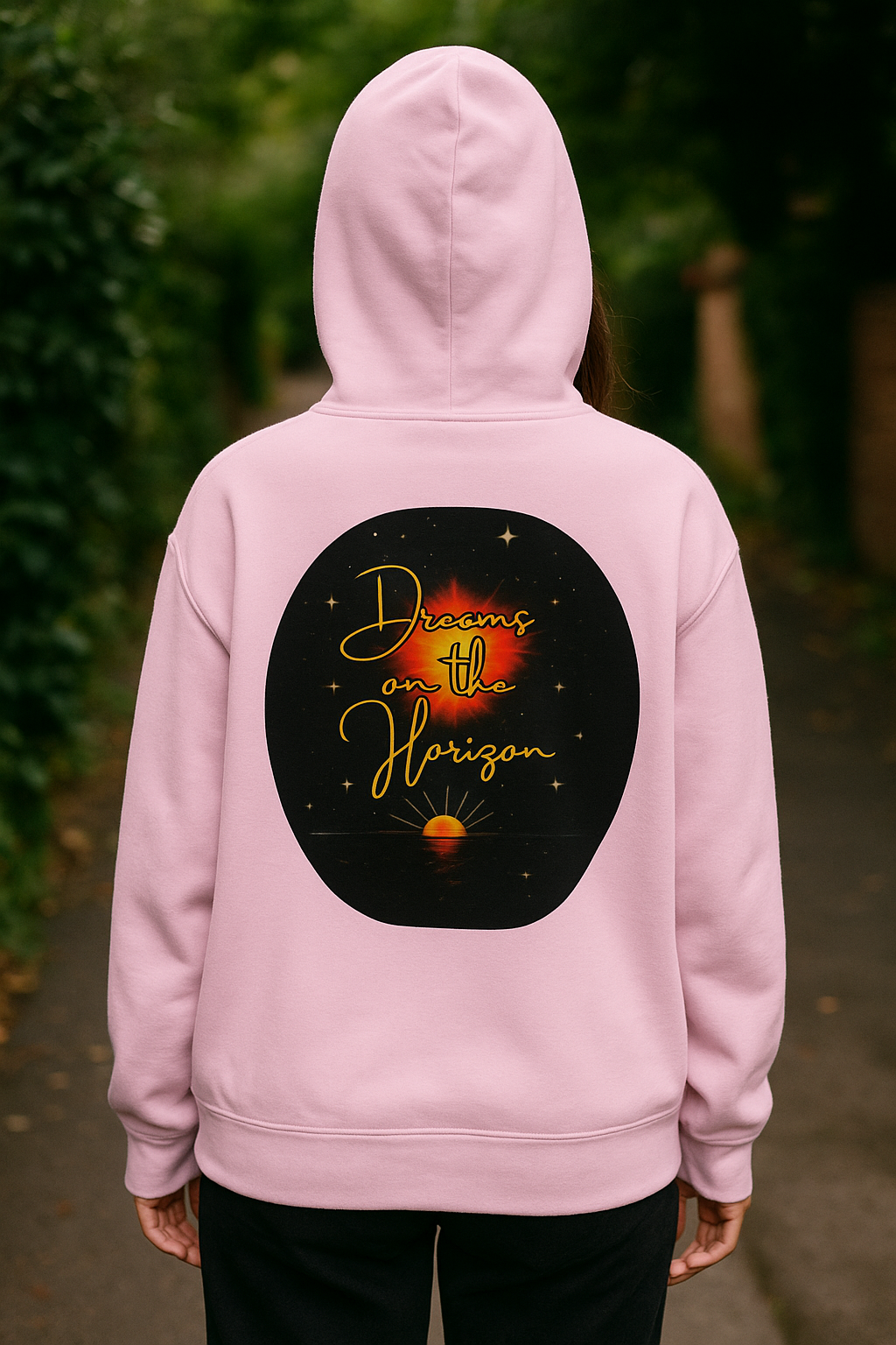 Dreams on the Horizon – Sunrise Back-Print Heavy Cotton Tee, Inspirational and Motivational Apparel, Gift for Dreamers, Creative Expression Wear