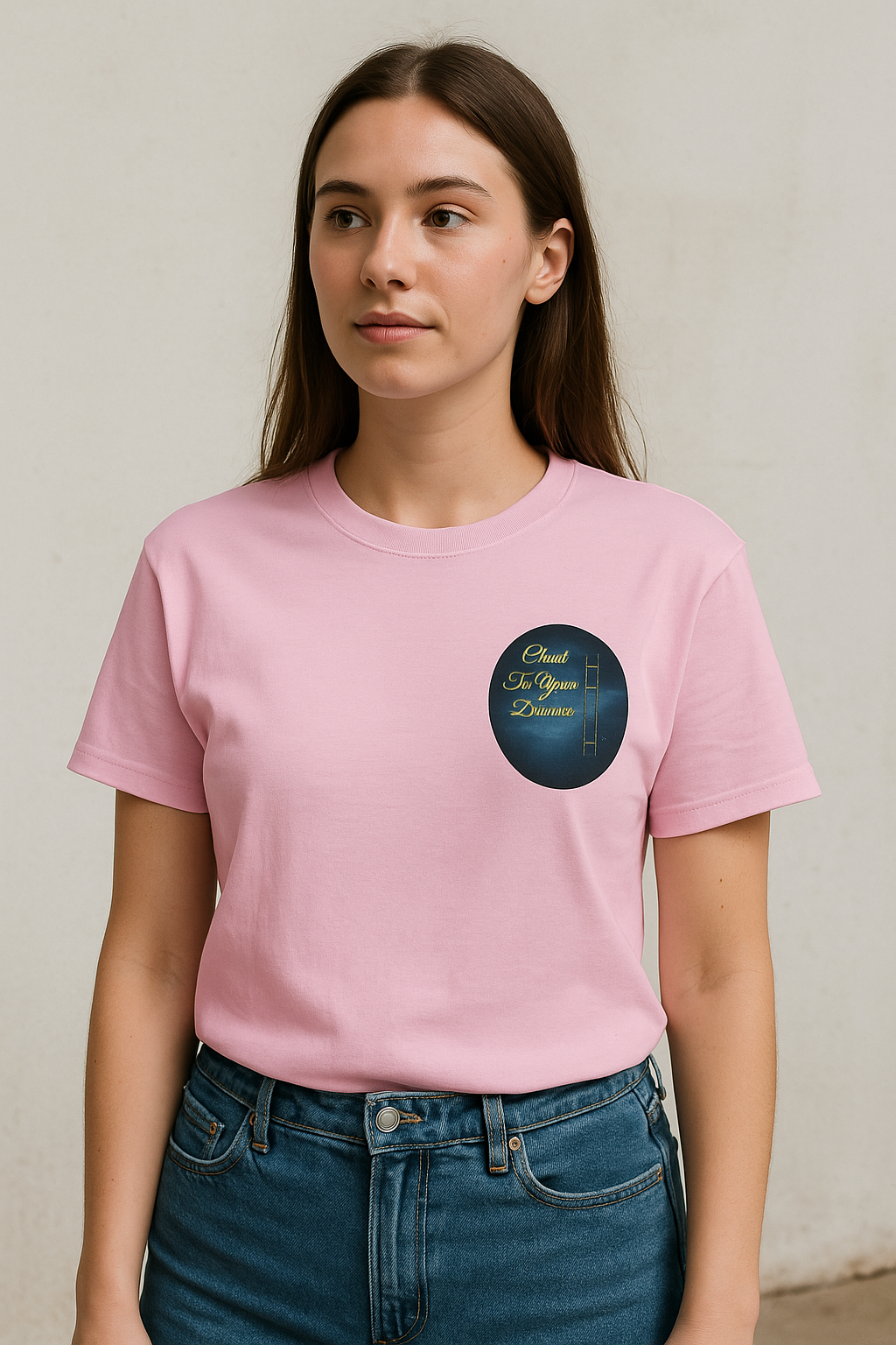 Climb To Your Dreams – Starry Night Ladder Back-Print Tee + Front Badge | Gildan 5000, Inspirational and Motivational Apparel, Gift for Dreamers, Creative Expression Wear