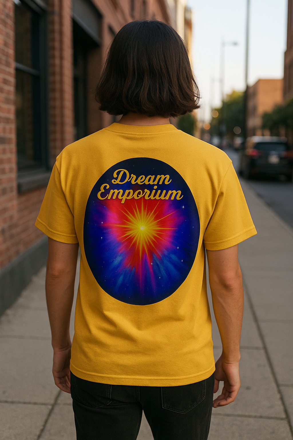 Dream Emporium – Back Printed Radiant Starburst Heavy Blend™ Cotton Tee,Inspirational and Motivational Apparel, Gift for Dreamers, Creative Expression Wear