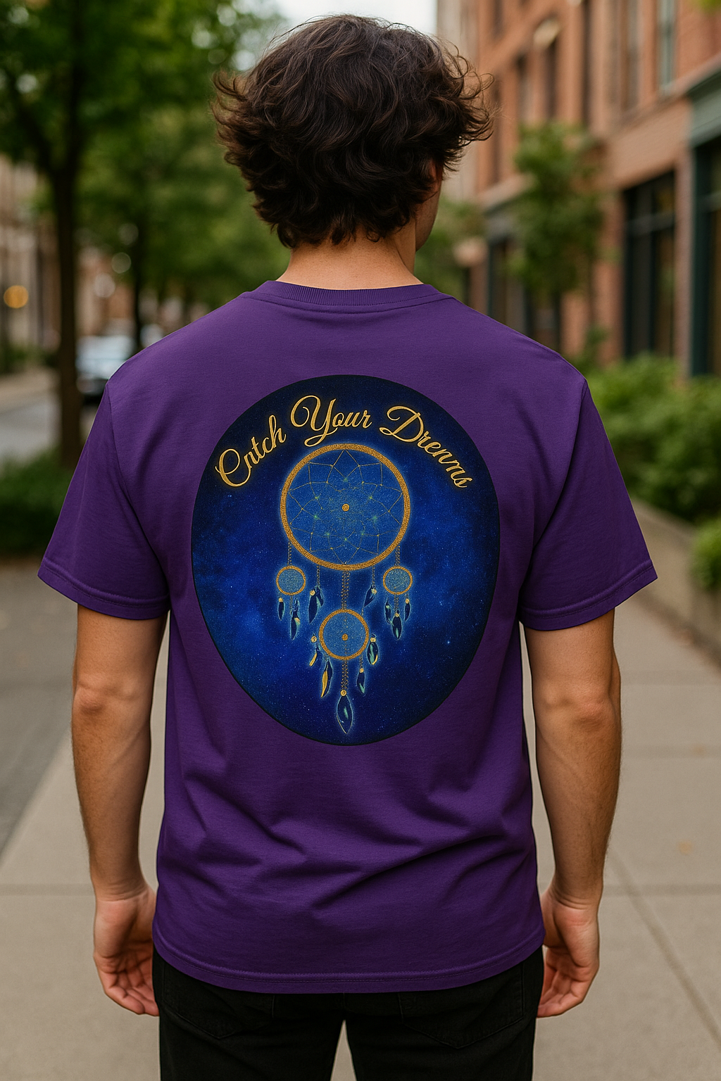 Catch Your Dreams – Dreamcatcher Back-Print Tee, Inspirational and Motivational Apparel, Gift for Dreamers, Creative Expression Wear