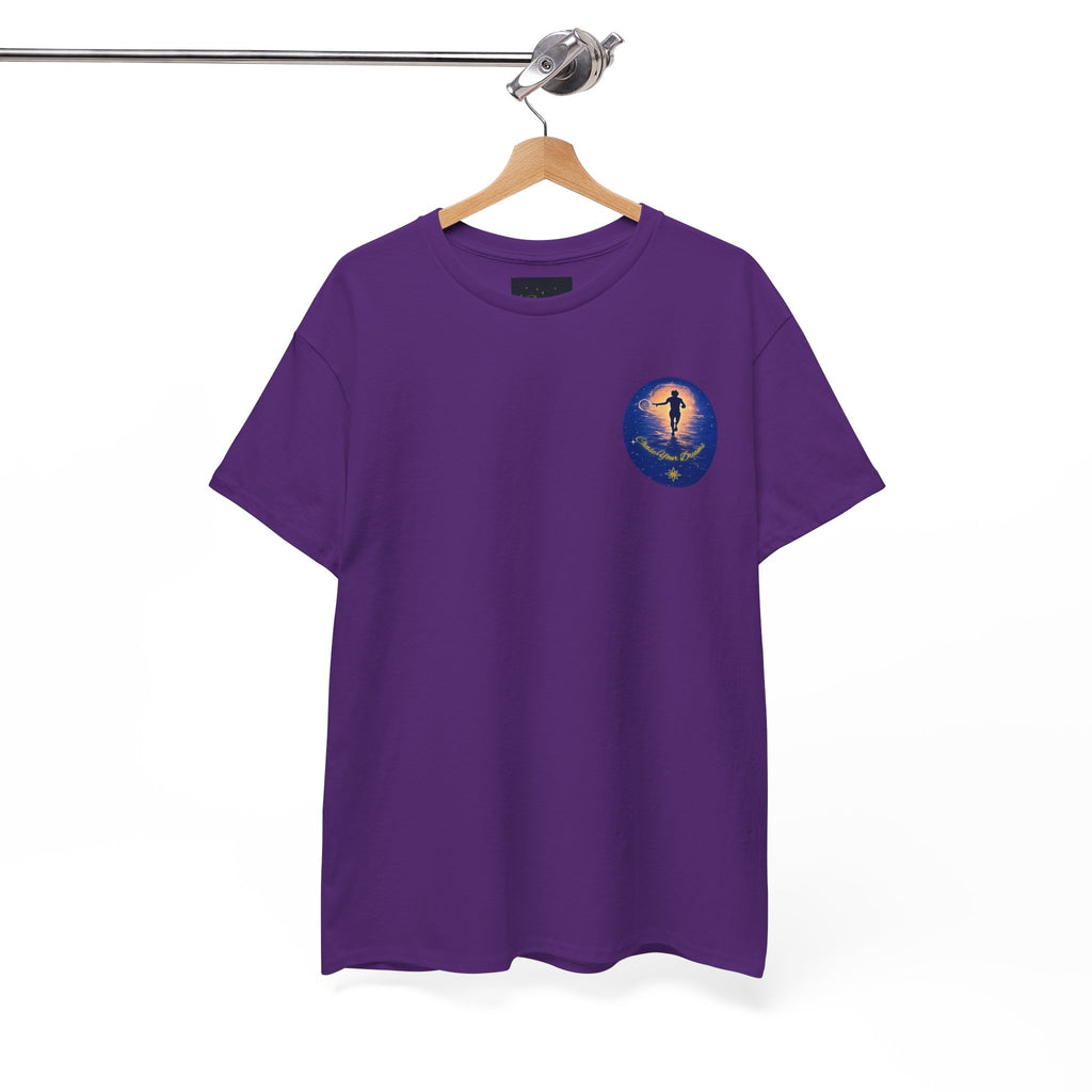 Chase Your Dreams – Sunrise Silhouette Back Printed Heavy Cotton Tee, Inspirational and Motivational Apparel, Gift for Dreamers, Creative Expression Wear