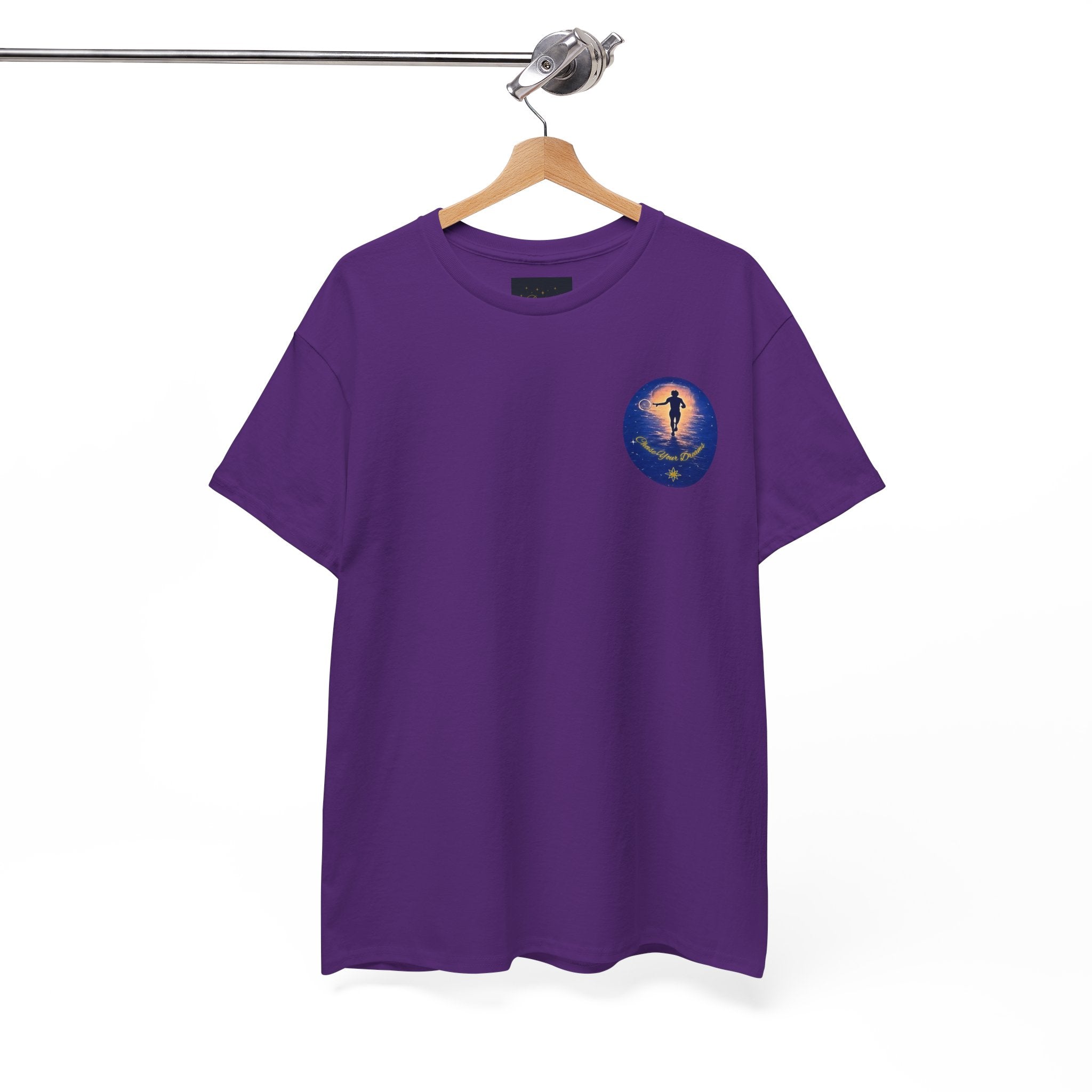 Chase Your Dreams – Sunrise Silhouette Back Printed Heavy Cotton Tee, Inspirational and Motivational Apparel, Gift for Dreamers, Creative Expression Wear