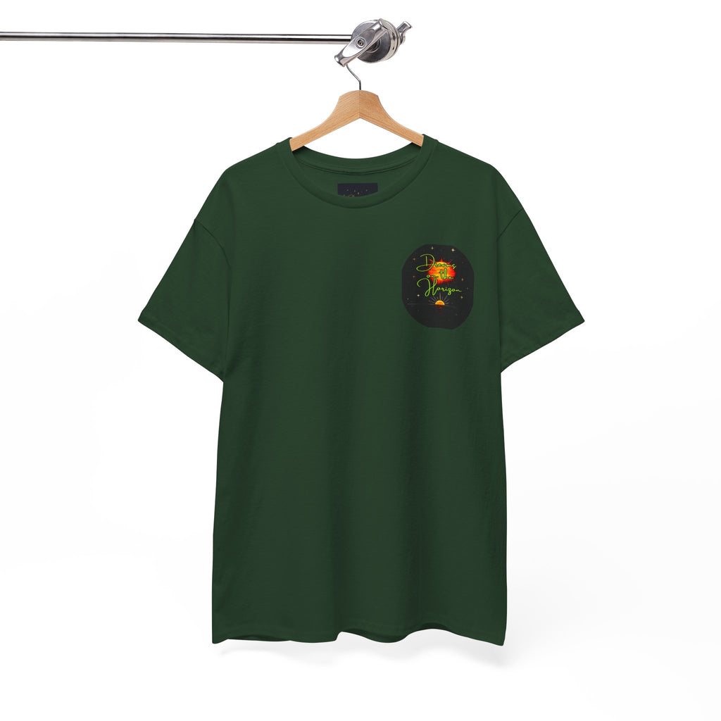 Dreams on the Horizon (Lemongrass) – Sunrise Back-Print Heavy Cotton Tee, Inspirational and Motivational Apparel, Gift for Dreamers, Creative Expression Wear
