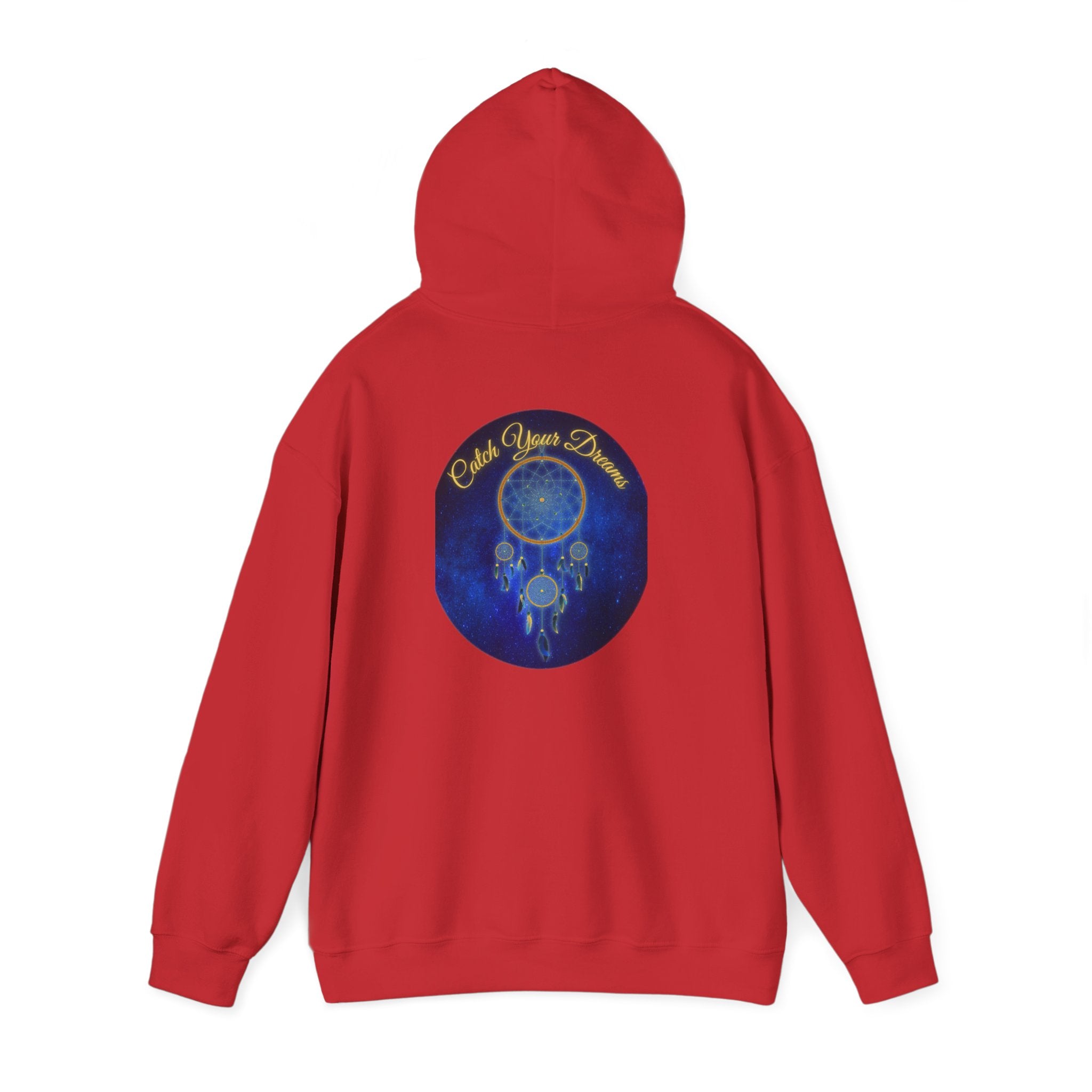 Catch Your Dream – Dreamcatcher Back Print Hooded Sweatshirt, Inspirational and Motivational Apparel, Gift for Dreamers, Creative Expression Wear