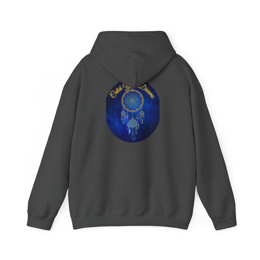 Catch Your Dream – Dreamcatcher Back Print Hooded Sweatshirt, Inspirational and Motivational Apparel, Gift for Dreamers, Creative Expression Wear