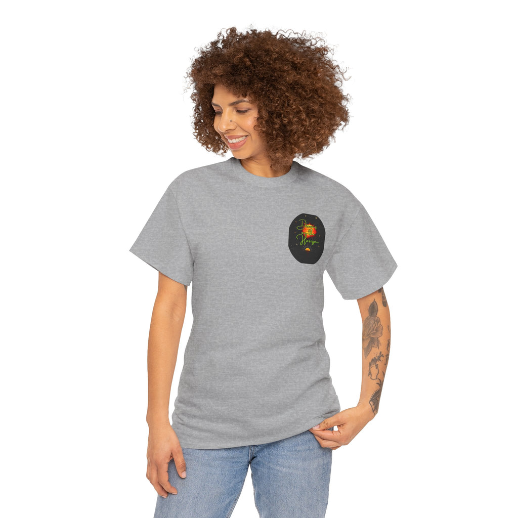 Dreams on the Horizon (Lemongrass) – Sunrise Back-Print Heavy Cotton Tee, Inspirational and Motivational Apparel, Gift for Dreamers, Creative Expression Wear