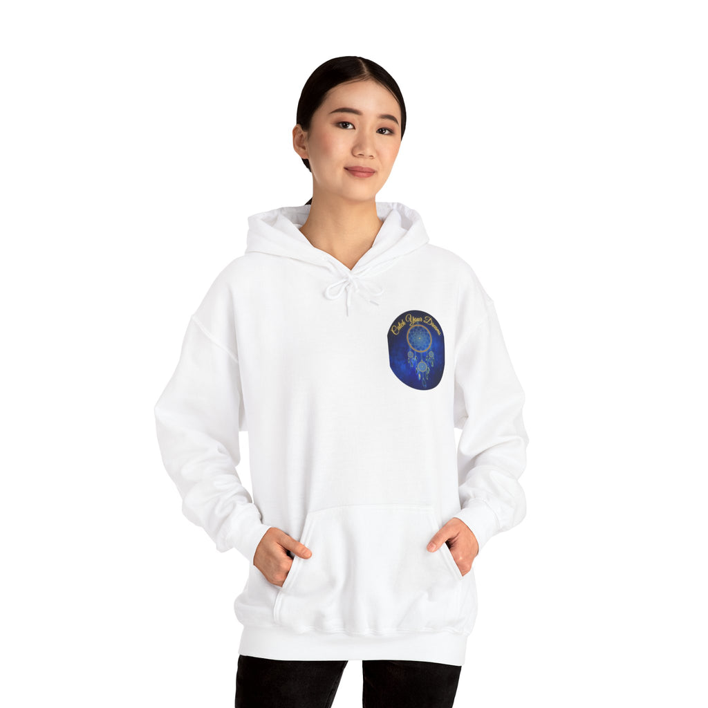 Catch Your Dream – Dreamcatcher Back Print Hooded Sweatshirt, Inspirational and Motivational Apparel, Gift for Dreamers, Creative Expression Wear