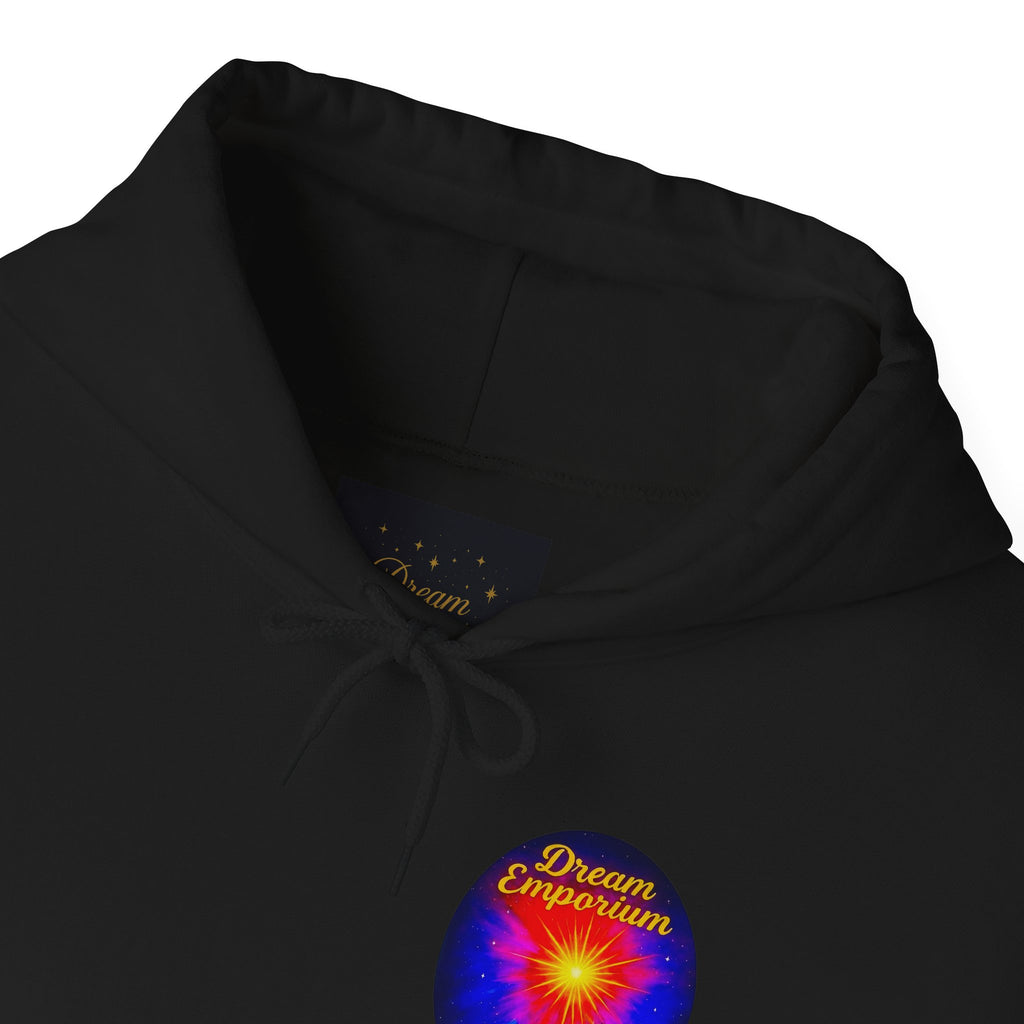 Dream Emporium – Back Printed Radiant Starburst Heavy Blend™ Hooded Sweatshirt, Inspirational and Motivational Apparel, Gift for Dreamers, Creative Expression Wear