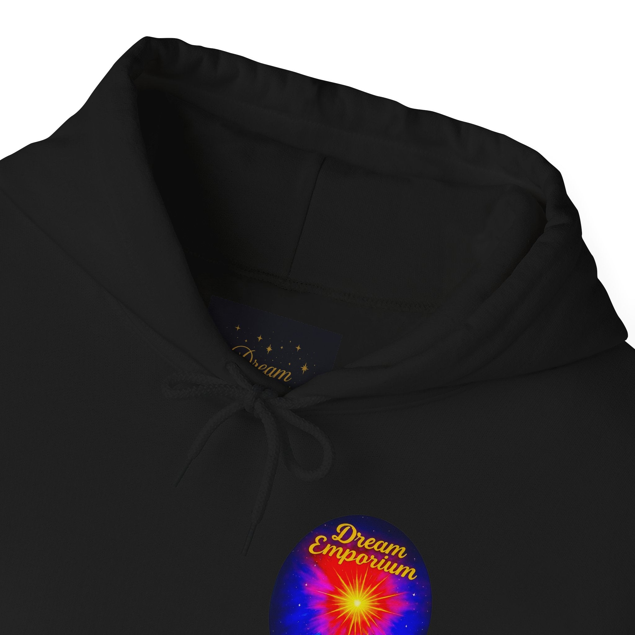 Dream Emporium – Back Printed Radiant Starburst Heavy Blend™ Hooded Sweatshirt, Inspirational and Motivational Apparel, Gift for Dreamers, Creative Expression Wear
