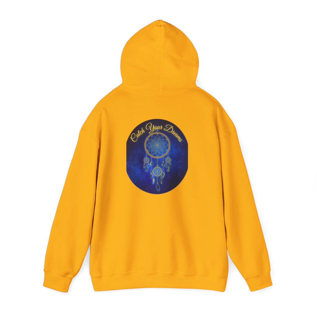 Catch Your Dream – Dreamcatcher Back Print Hooded Sweatshirt, Inspirational and Motivational Apparel, Gift for Dreamers, Creative Expression Wear