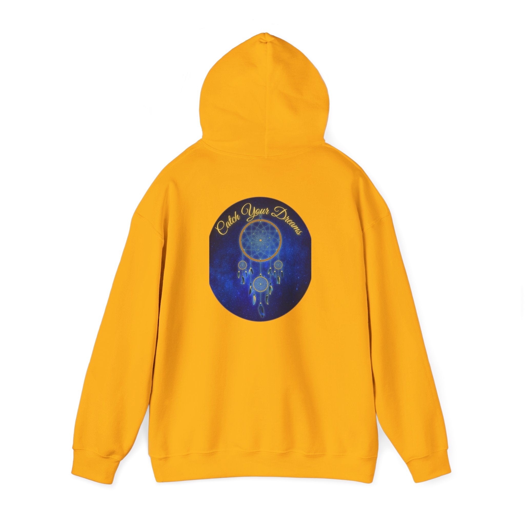 Catch Your Dream – Dreamcatcher Back Print Hooded Sweatshirt, Inspirational and Motivational Apparel, Gift for Dreamers, Creative Expression Wear