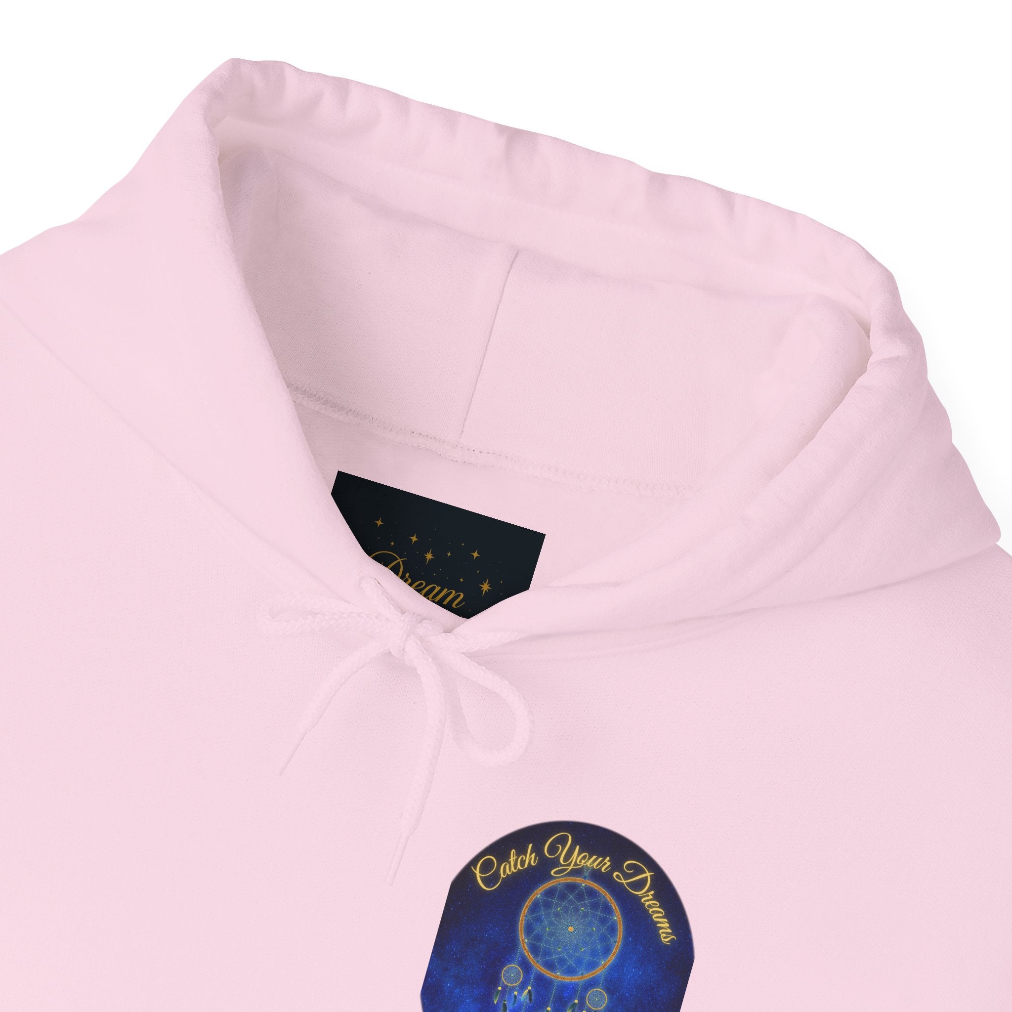 Catch Your Dream – Dreamcatcher Back Print Hooded Sweatshirt, Inspirational and Motivational Apparel, Gift for Dreamers, Creative Expression Wear