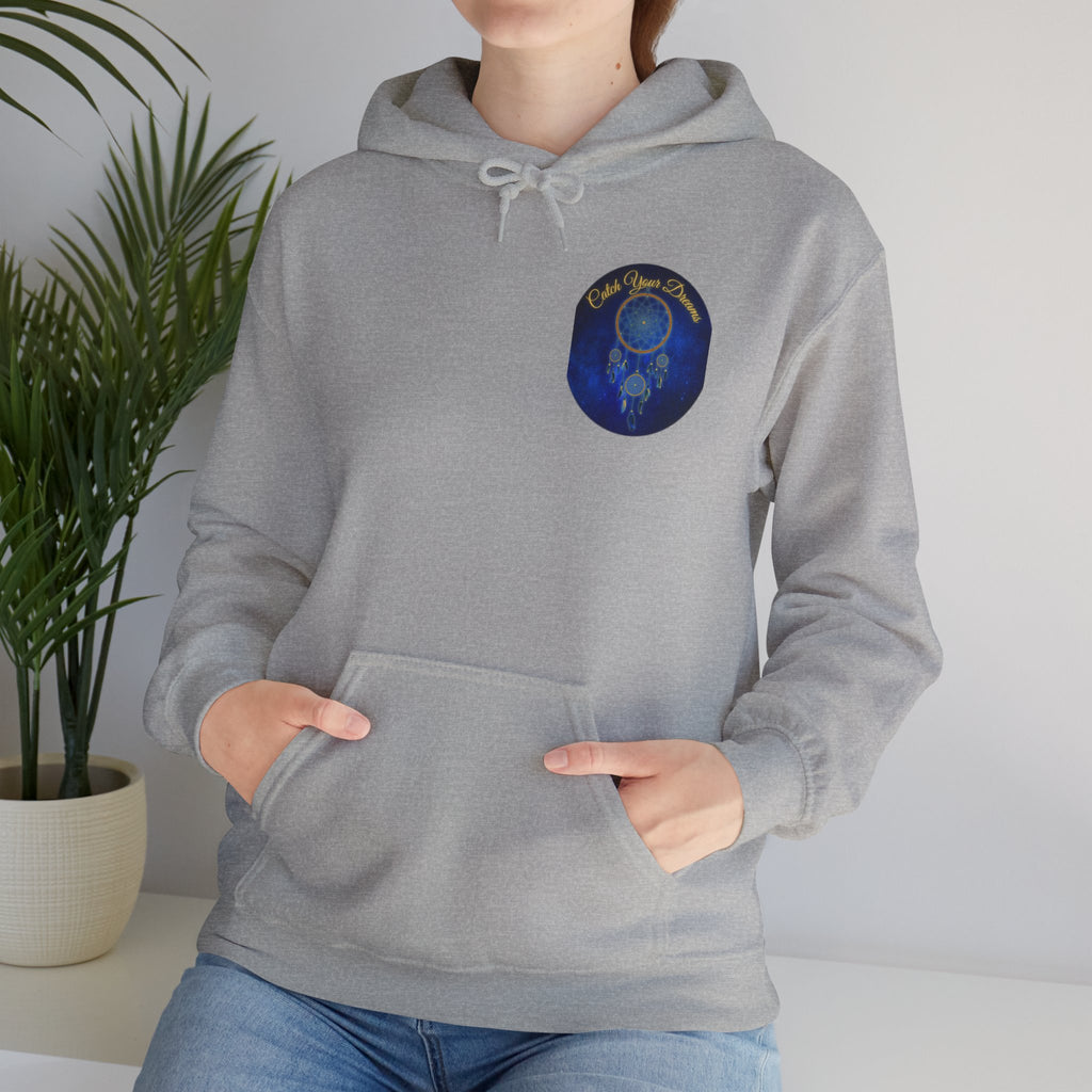 Catch Your Dream – Dreamcatcher Back Print Hooded Sweatshirt, Inspirational and Motivational Apparel, Gift for Dreamers, Creative Expression Wear