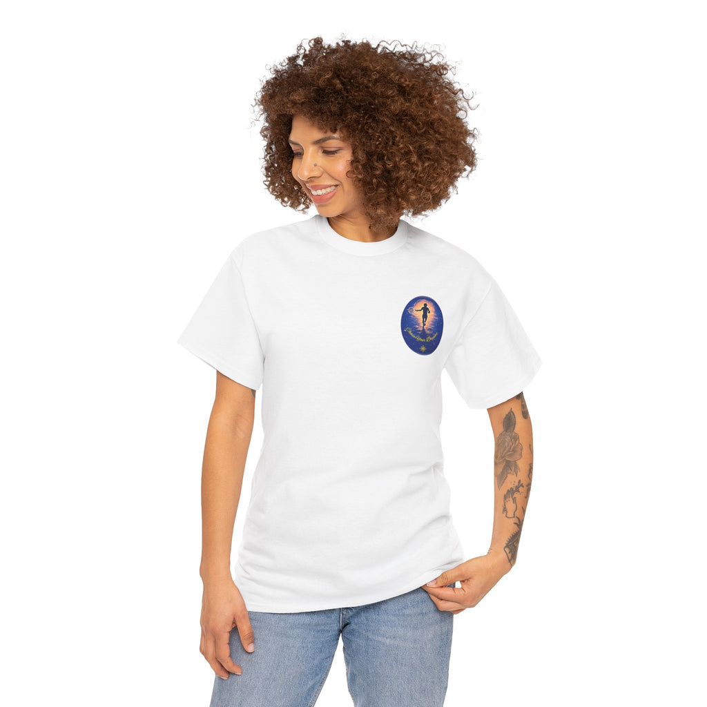 Chase Your Dreams – Sunrise Silhouette Back Printed Heavy Cotton Tee, Inspirational and Motivational Apparel, Gift for Dreamers, Creative Expression Wear