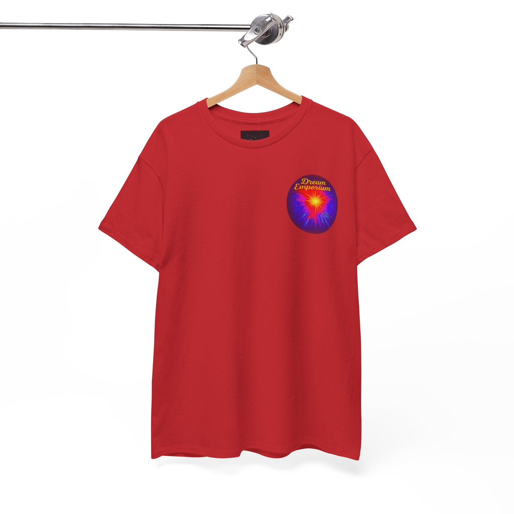 Dream Emporium – Back Printed Radiant Starburst Heavy Blend™ Cotton Tee,Inspirational and Motivational Apparel, Gift for Dreamers, Creative Expression Wear