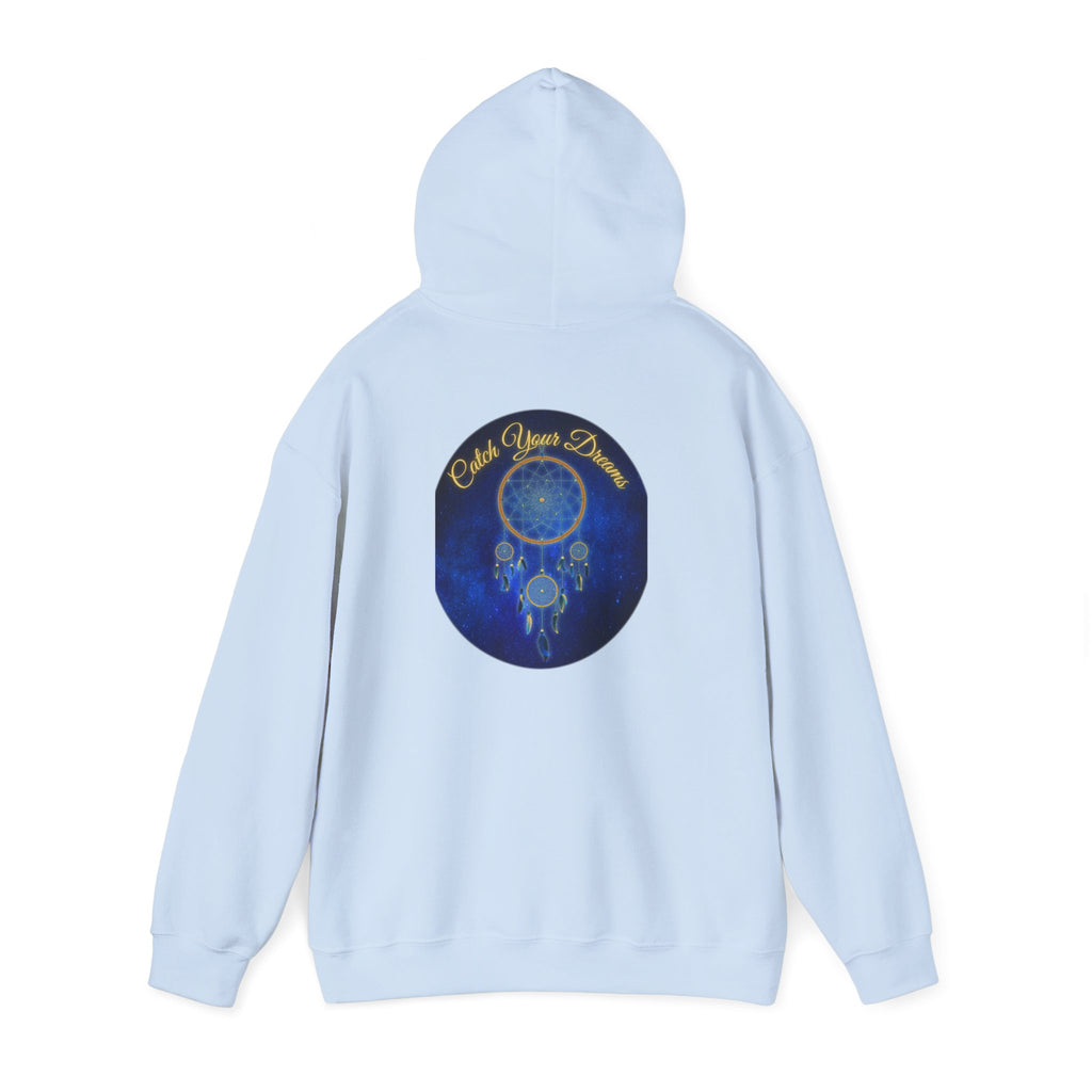 Catch Your Dream – Dreamcatcher Back Print Hooded Sweatshirt, Inspirational and Motivational Apparel, Gift for Dreamers, Creative Expression Wear