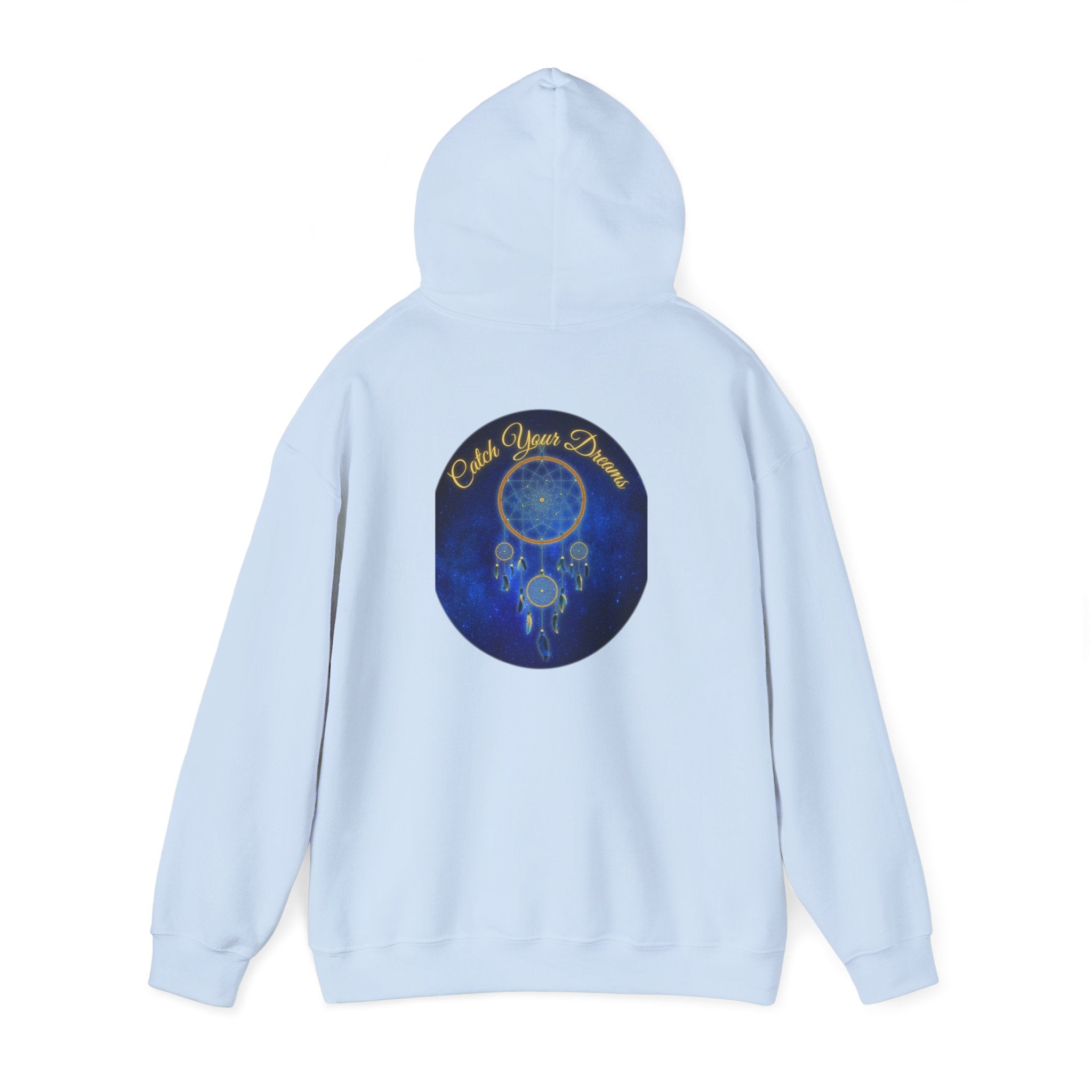 Catch Your Dream – Dreamcatcher Back Print Hooded Sweatshirt, Inspirational and Motivational Apparel, Gift for Dreamers, Creative Expression Wear