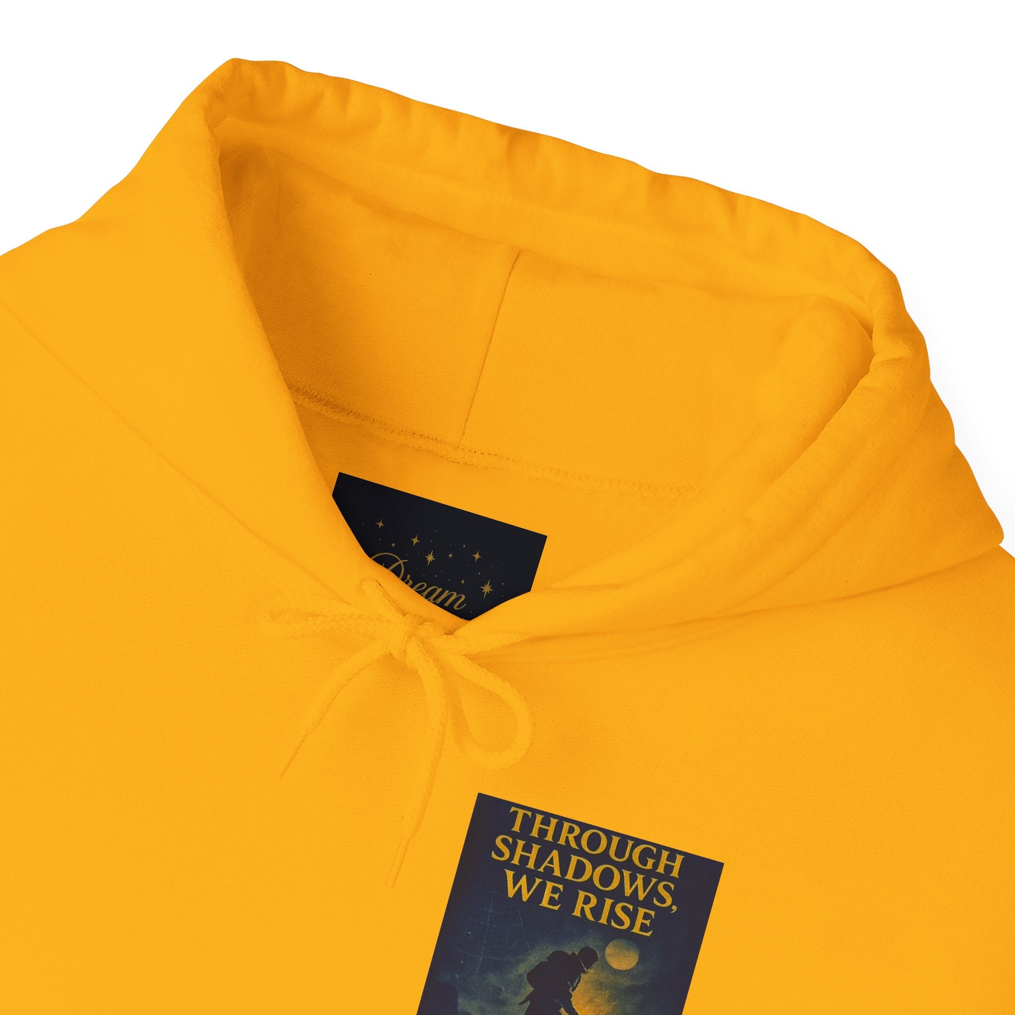 Through Shadows, We Rise – Back-print Cinematic Artwork Operation Survival Hoodie  | Gildan Heavy Blend™ 18500 — Inspirational and Motivational Apparel, Gift for Dreamers, Creative Expression Wear