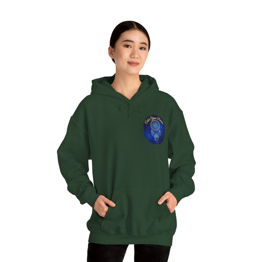 Catch Your Dream – Dreamcatcher Back Print Hooded Sweatshirt, Inspirational and Motivational Apparel, Gift for Dreamers, Creative Expression Wear