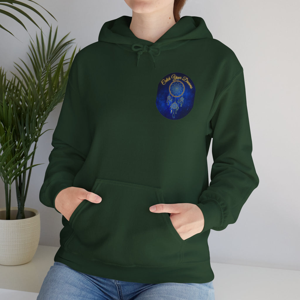 Catch Your Dream – Dreamcatcher Back Print Hooded Sweatshirt, Inspirational and Motivational Apparel, Gift for Dreamers, Creative Expression Wear