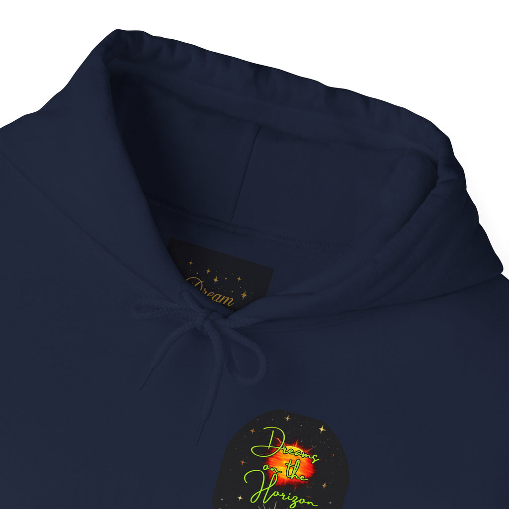 Dreams on the Horizon (Lemongrass) Sunrise Back Print Hooded Sweatshirt, Inspirational and Motivational Apparel, Gift for Dreamers, Creative Expression Wear