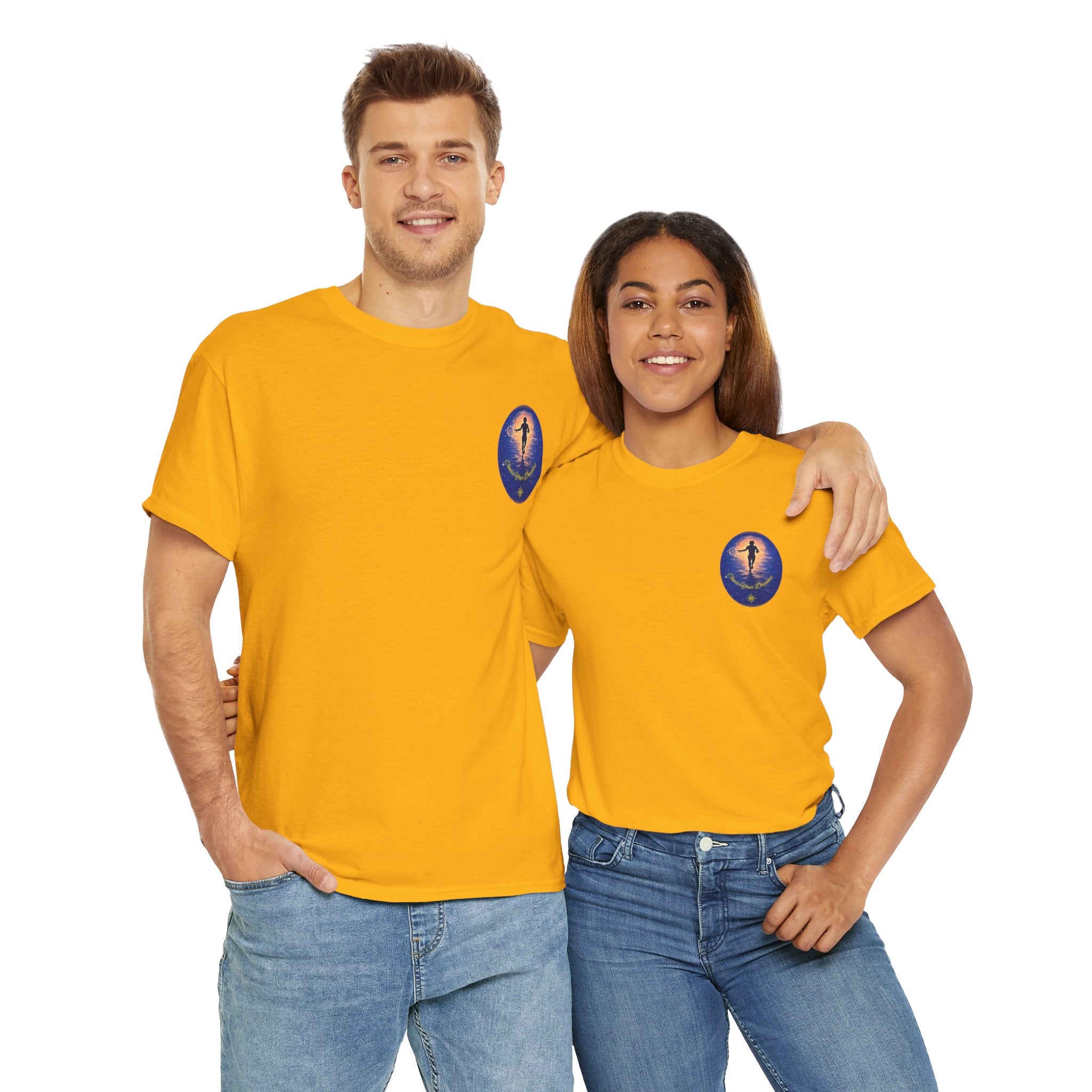 Chase Your Dreams – Sunrise Silhouette Back Printed Heavy Cotton Tee, Inspirational and Motivational Apparel, Gift for Dreamers, Creative Expression Wear