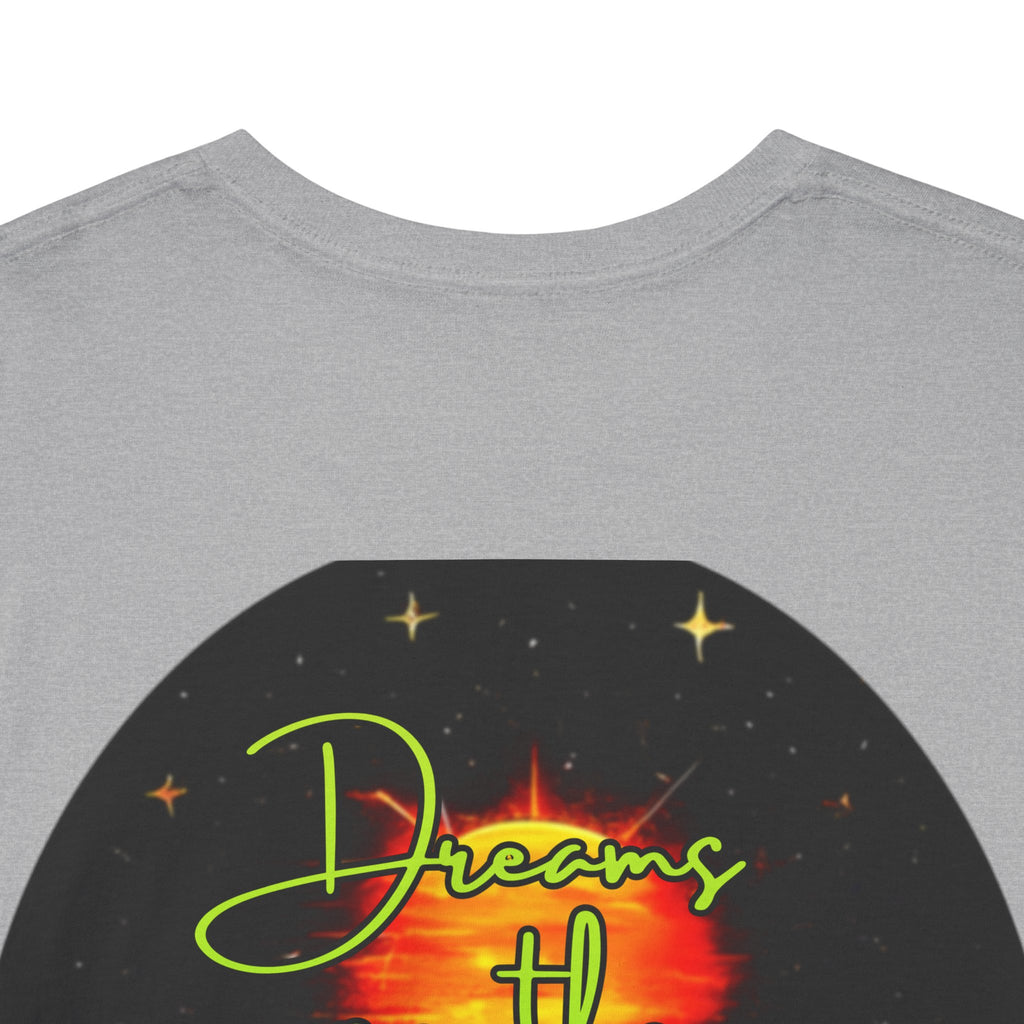 Dreams on the Horizon (Lemongrass) – Sunrise Back-Print Heavy Cotton Tee, Inspirational and Motivational Apparel, Gift for Dreamers, Creative Expression Wear