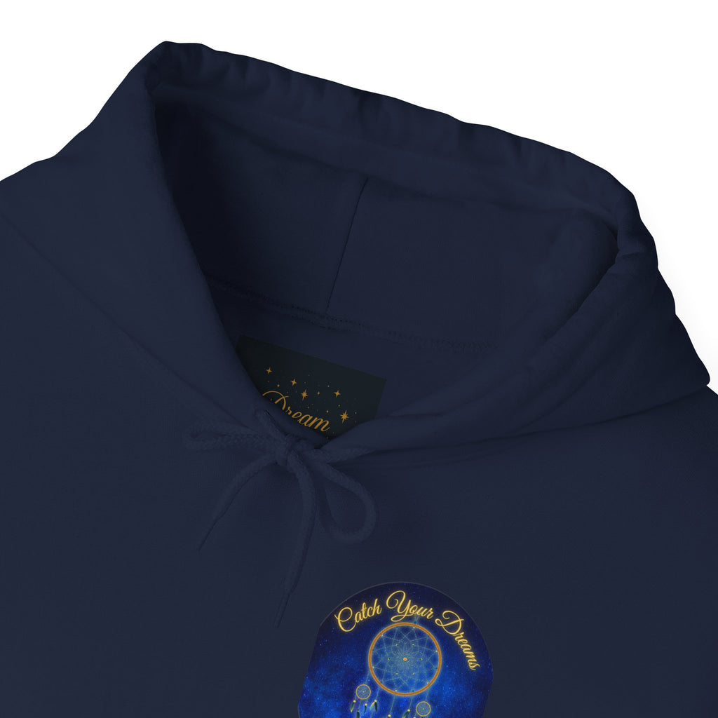 Catch Your Dream – Dreamcatcher Back Print Hooded Sweatshirt, Inspirational and Motivational Apparel, Gift for Dreamers, Creative Expression Wear