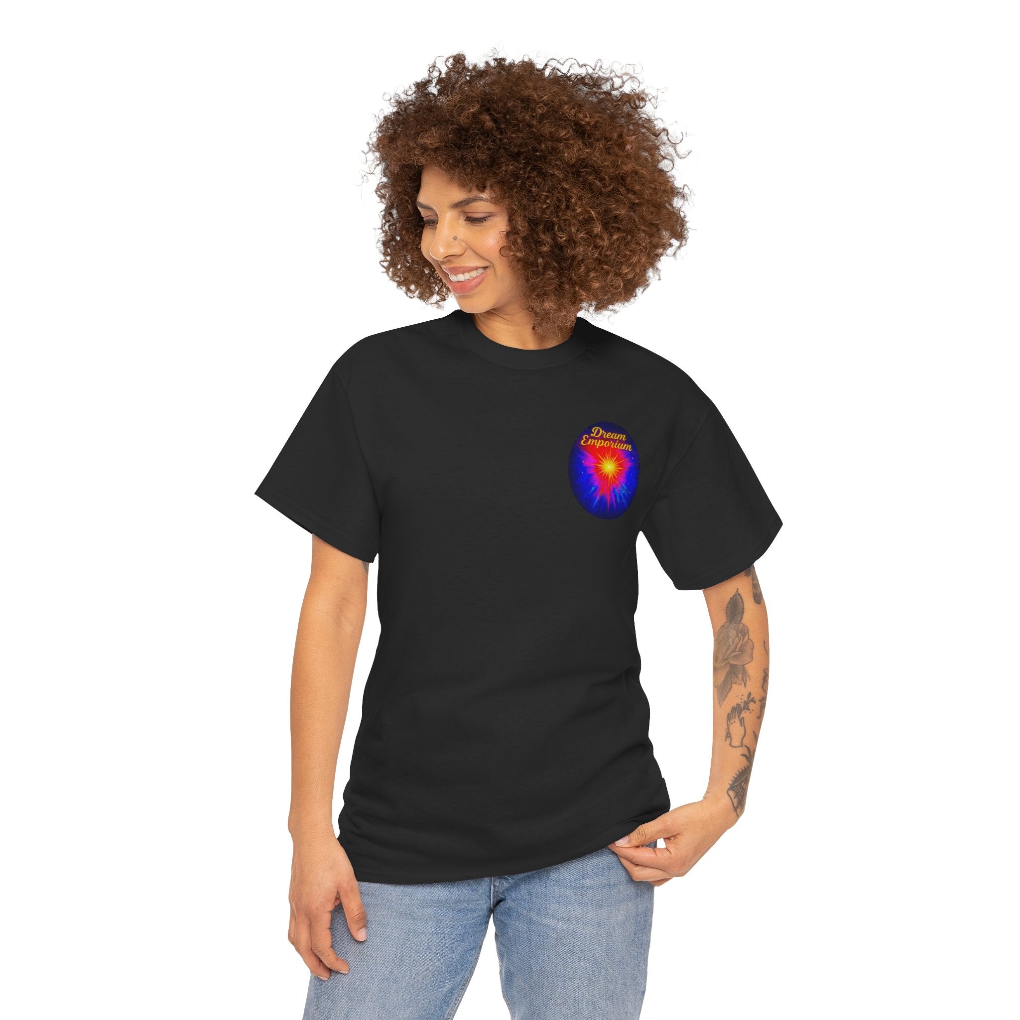 Dream Emporium – Back Printed Radiant Starburst Heavy Blend™ Cotton Tee,Inspirational and Motivational Apparel, Gift for Dreamers, Creative Expression Wear