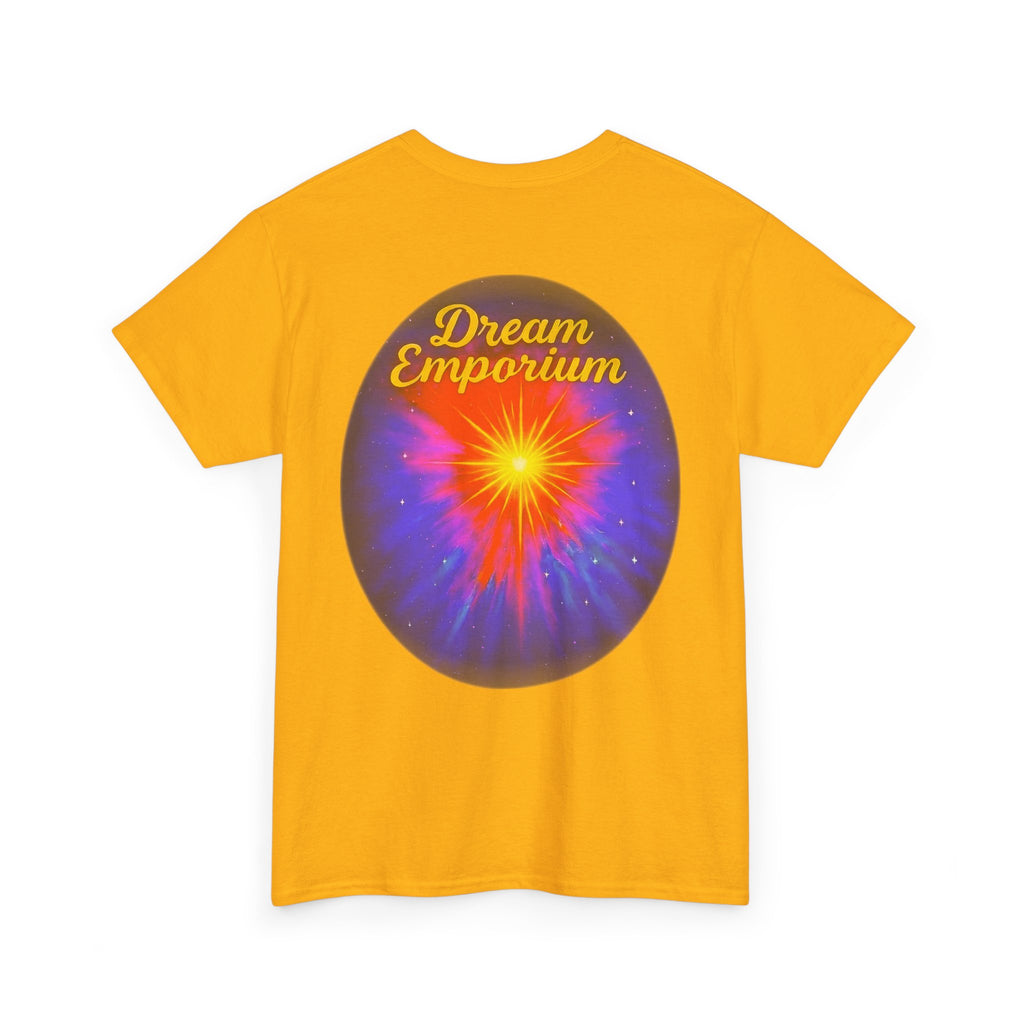 Dream Emporium – Back Printed Radiant Starburst Heavy Blend™ Cotton Tee,Inspirational and Motivational Apparel, Gift for Dreamers, Creative Expression Wear