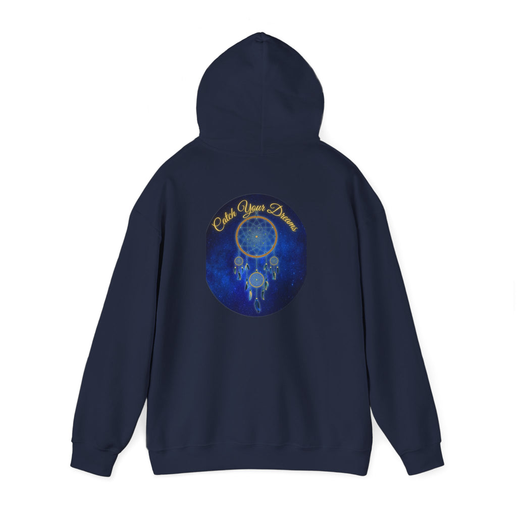 Catch Your Dream – Dreamcatcher Back Print Hooded Sweatshirt, Inspirational and Motivational Apparel, Gift for Dreamers, Creative Expression Wear