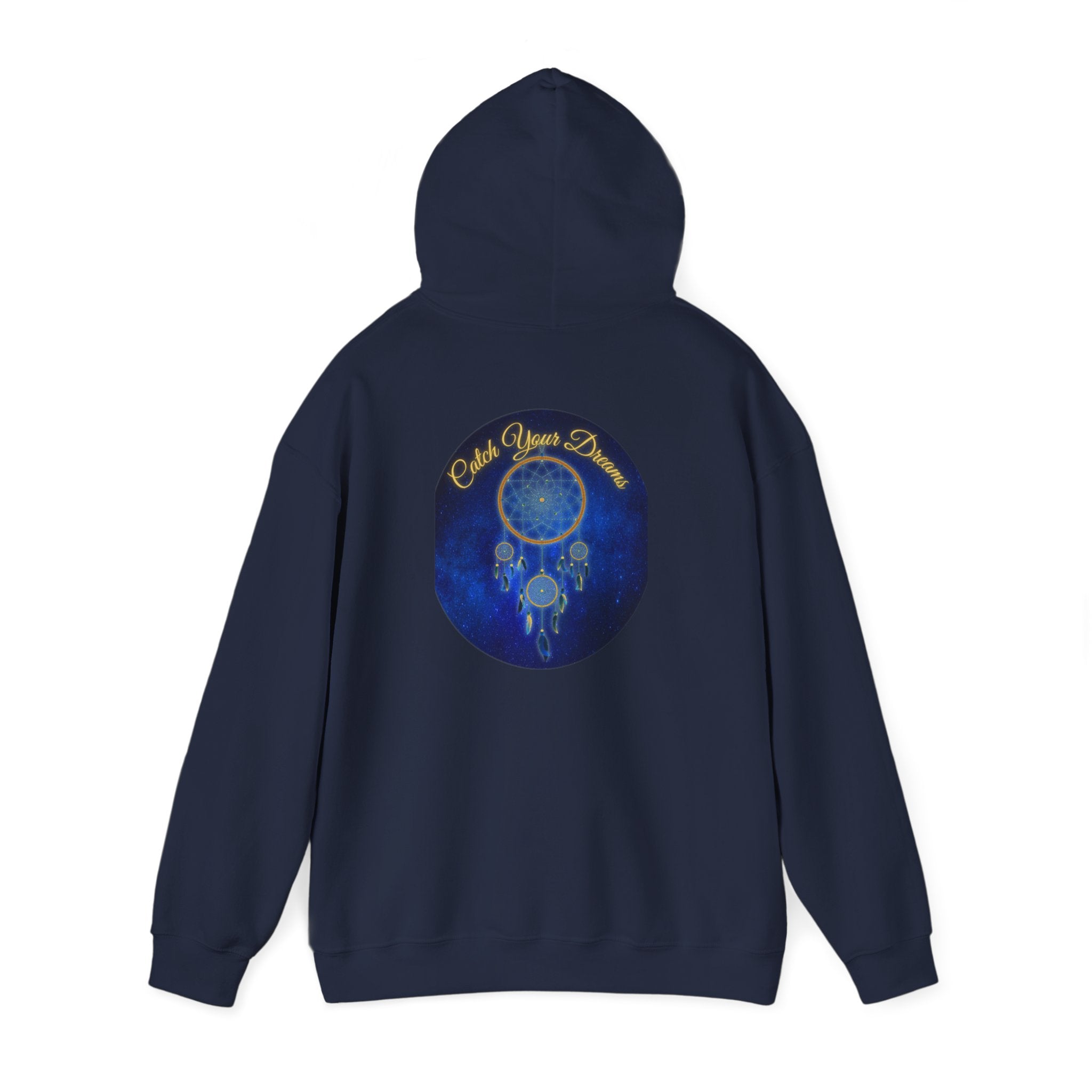 Catch Your Dream – Dreamcatcher Back Print Hooded Sweatshirt, Inspirational and Motivational Apparel, Gift for Dreamers, Creative Expression Wear