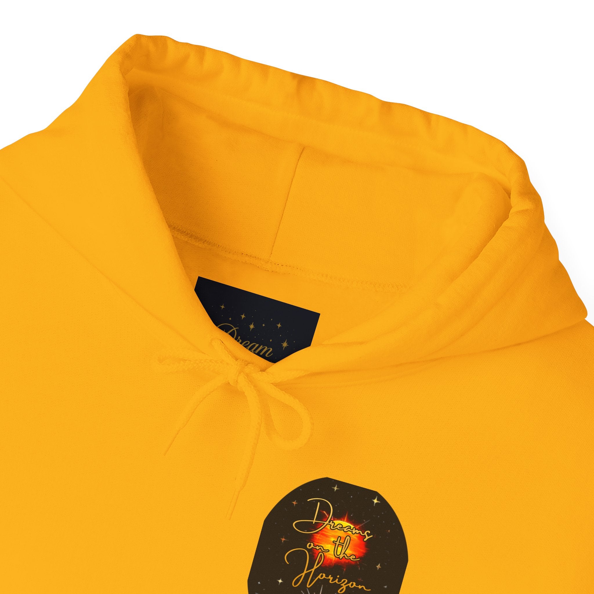 Dreams on the Horizon Sunrise Back Print Hooded Sweatshirt, Inspirational and Motivational Apparel, Gift for Dreamers, Creative Expression Wear