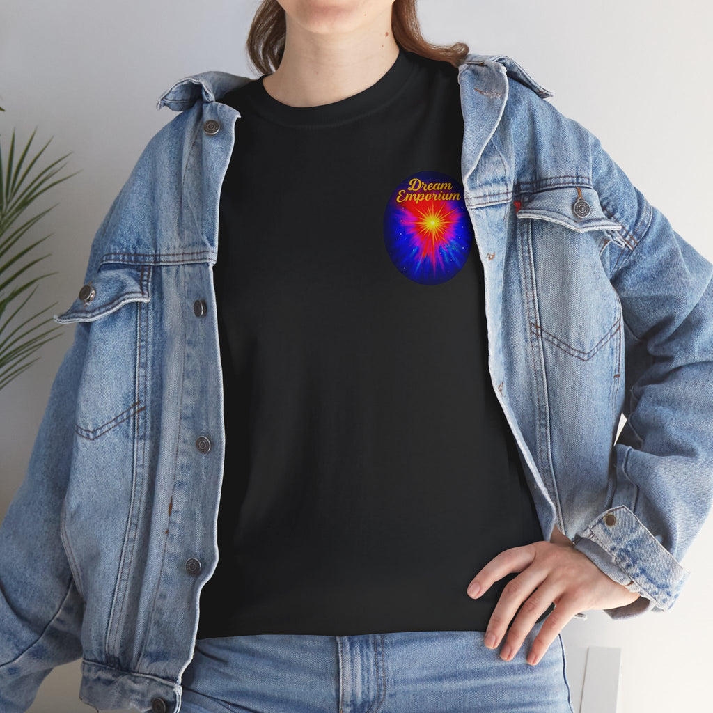 Dream Emporium – Back Printed Radiant Starburst Heavy Blend™ Cotton Tee,Inspirational and Motivational Apparel, Gift for Dreamers, Creative Expression Wear