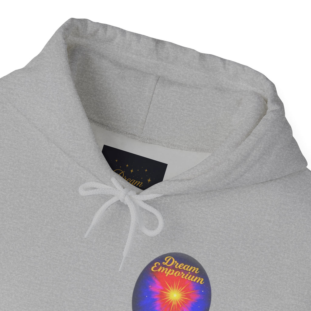 Dream Emporium – Back Printed Radiant Starburst Heavy Blend™ Hooded Sweatshirt, Inspirational and Motivational Apparel, Gift for Dreamers, Creative Expression Wear