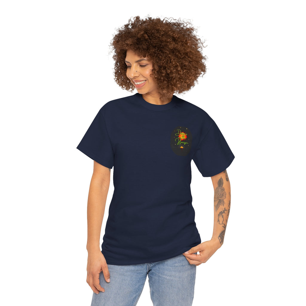 Dreams on the Horizon (Lemongrass) – Sunrise Back-Print Heavy Cotton Tee, Inspirational and Motivational Apparel, Gift for Dreamers, Creative Expression Wear