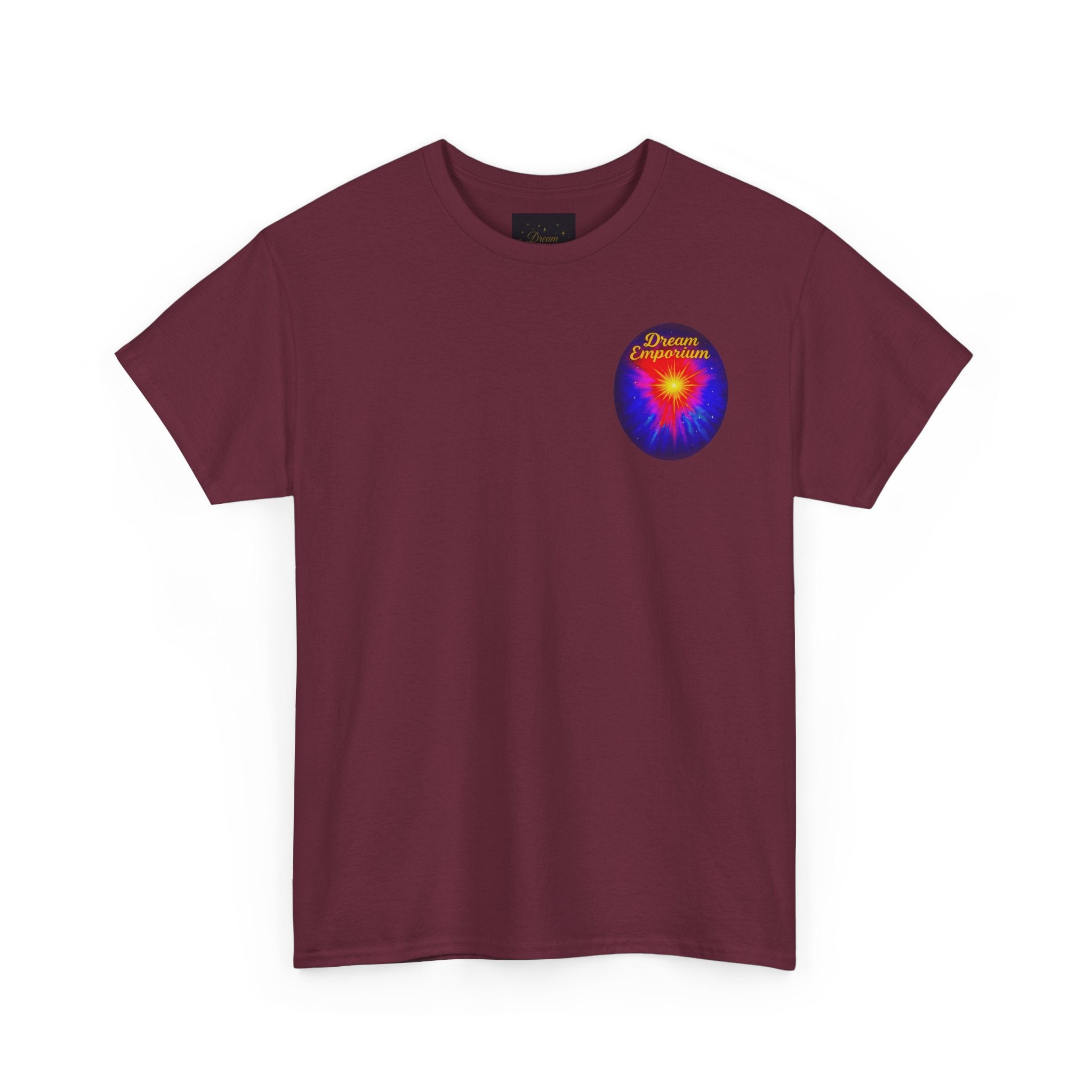 Dream Emporium – Back Printed Radiant Starburst Heavy Blend™ Cotton Tee,Inspirational and Motivational Apparel, Gift for Dreamers, Creative Expression Wear