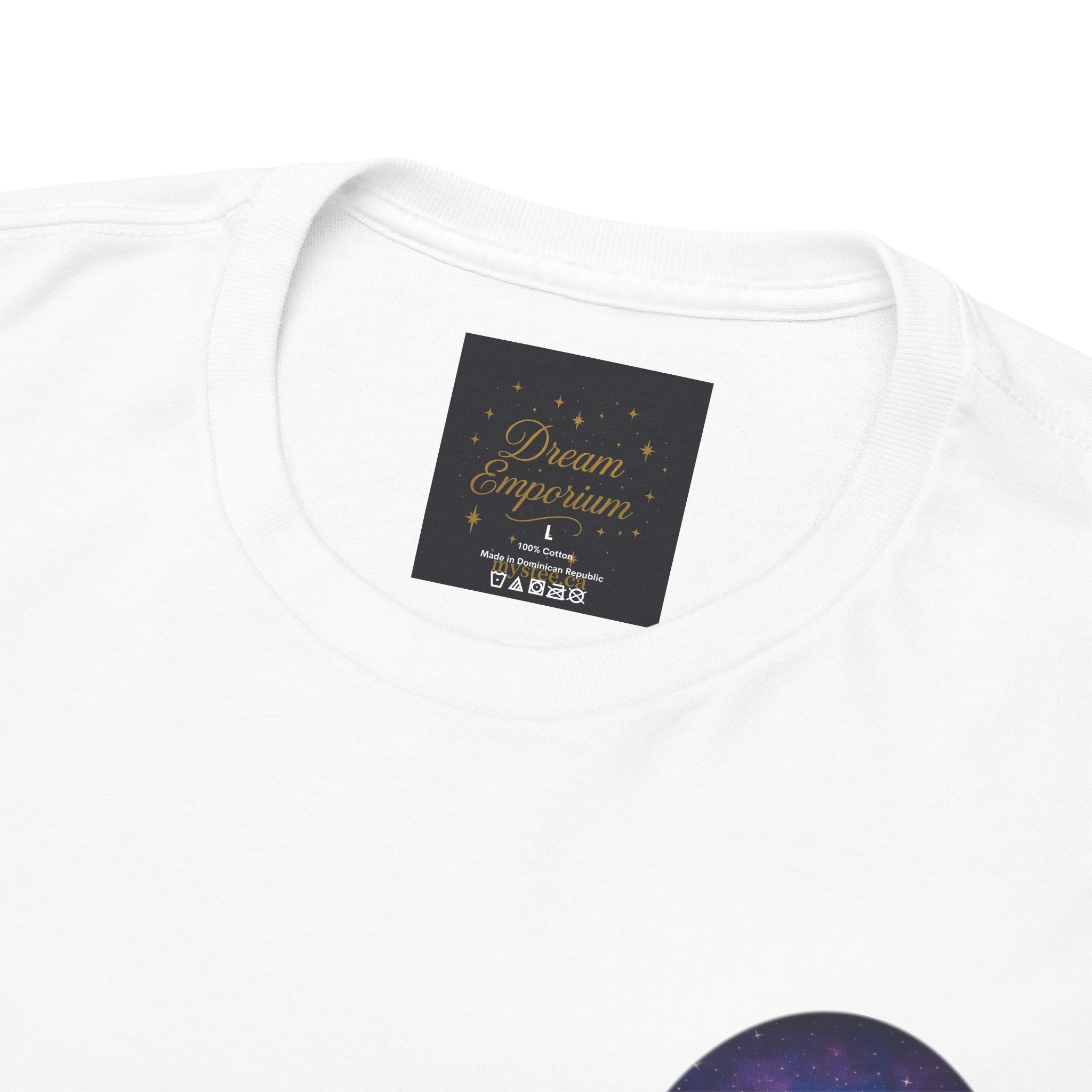 Dare to Dream Moon-Phase Tee – Golden Full Moon Back Print + Front Badge | Gildan 5000 Heavy Cotton, Inspirational and Motivational Apparel, Gift for Dreamers, Creative Expression Wear