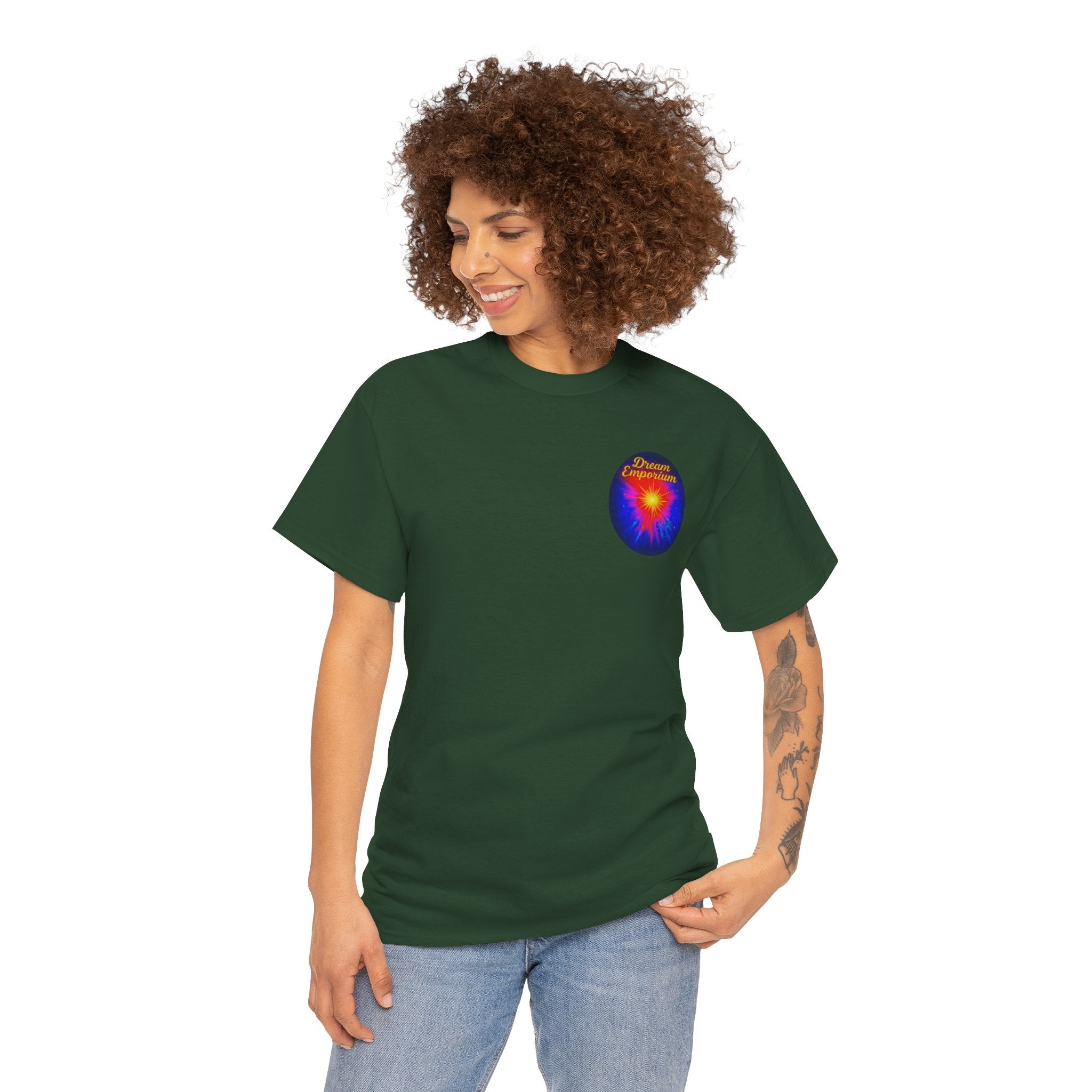 Dream Emporium – Back Printed Radiant Starburst Heavy Blend™ Cotton Tee,Inspirational and Motivational Apparel, Gift for Dreamers, Creative Expression Wear