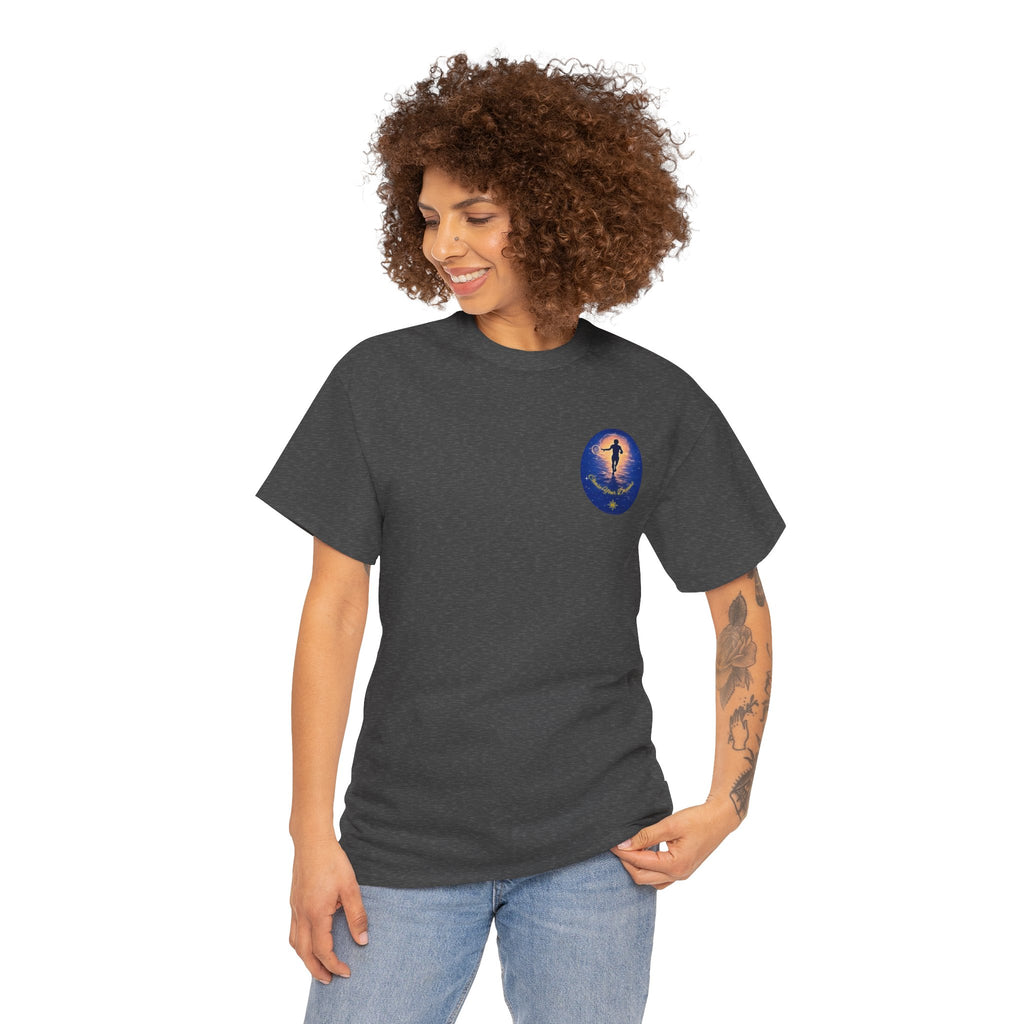 Chase Your Dreams – Sunrise Silhouette Back Printed Heavy Cotton Tee, Inspirational and Motivational Apparel, Gift for Dreamers, Creative Expression Wear