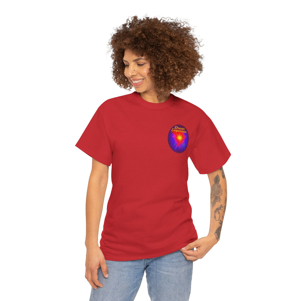 Dream Emporium – Back Printed Radiant Starburst Heavy Blend™ Cotton Tee,Inspirational and Motivational Apparel, Gift for Dreamers, Creative Expression Wear
