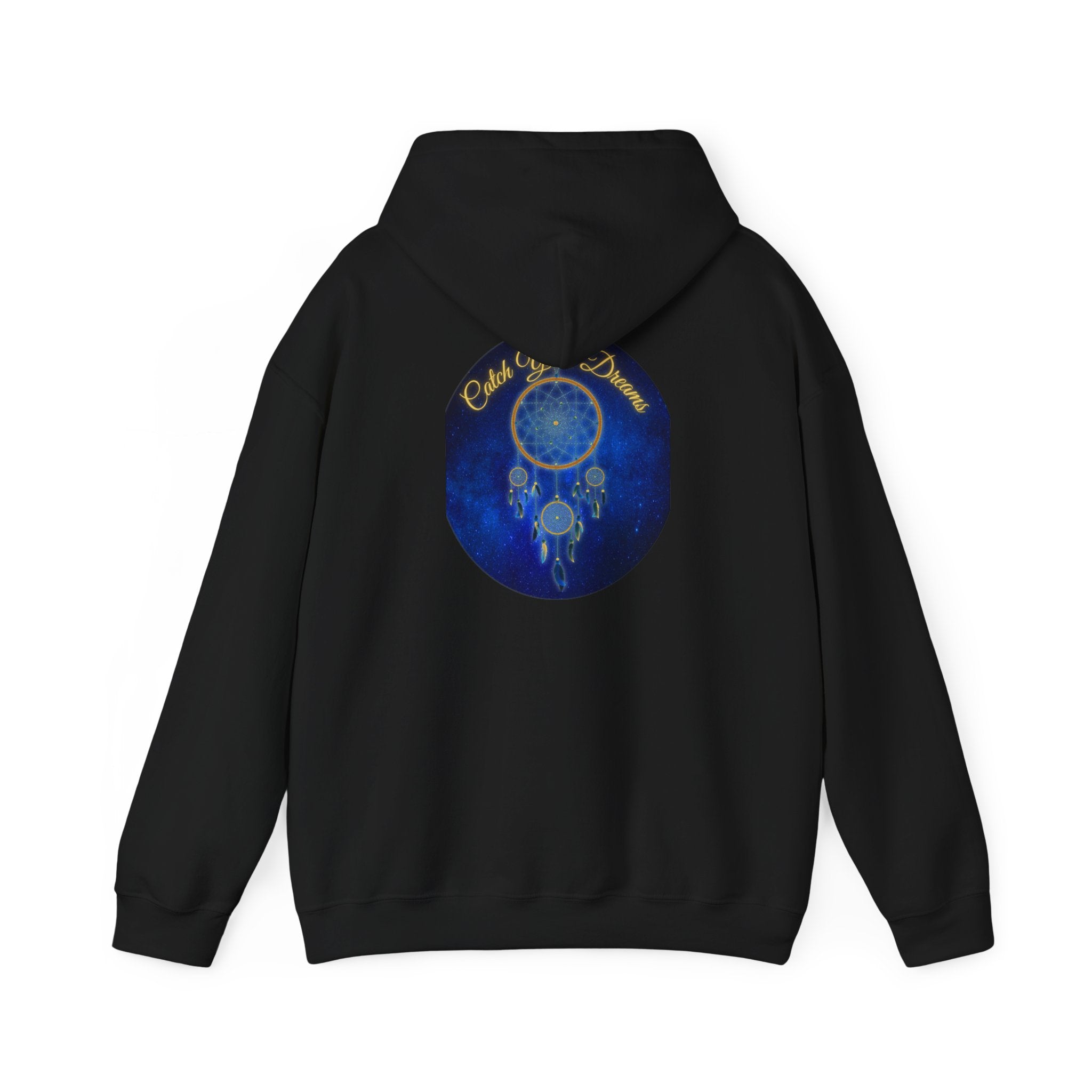 Catch Your Dream – Dreamcatcher Back Print Hooded Sweatshirt, Inspirational and Motivational Apparel, Gift for Dreamers, Creative Expression Wear