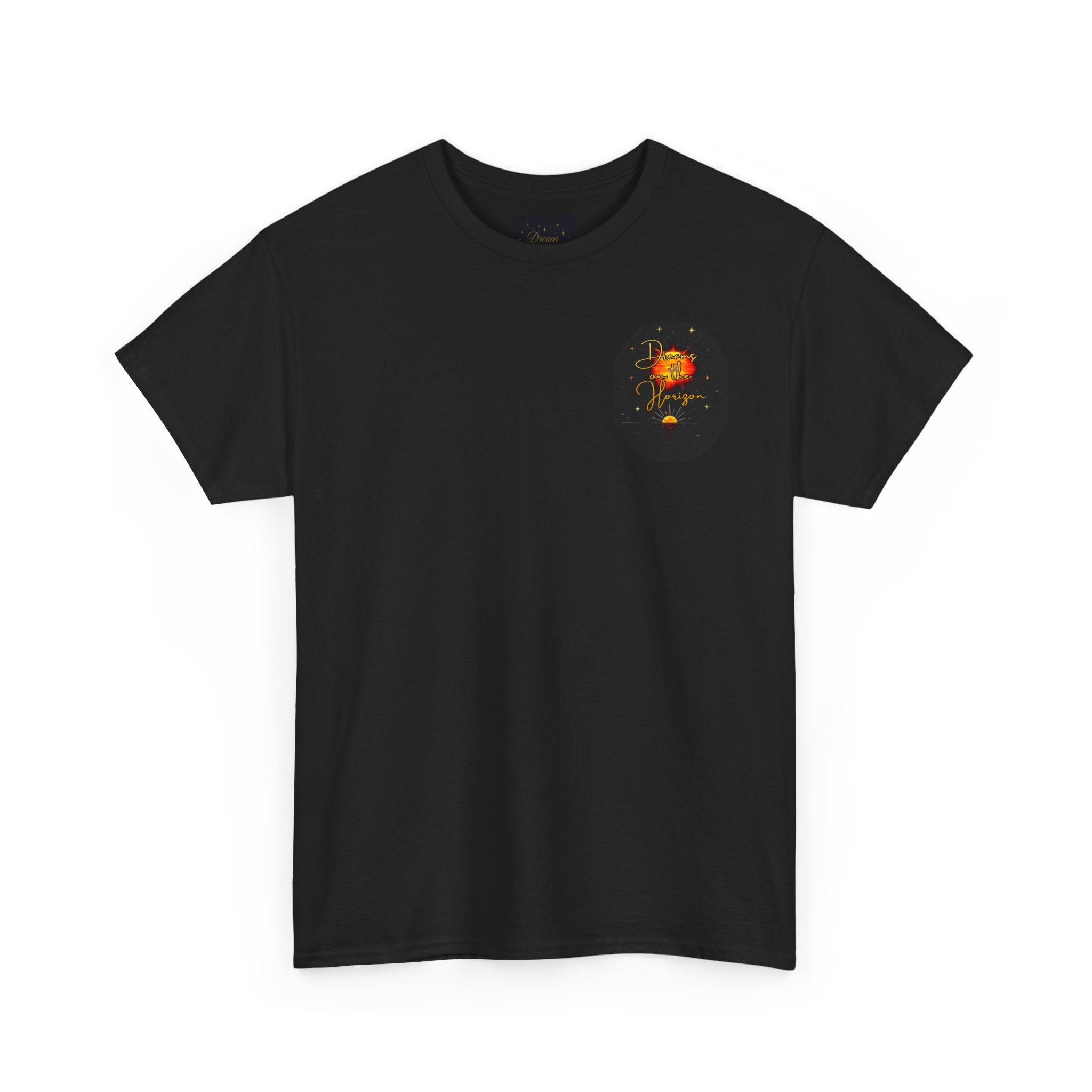 Dreams on the Horizon – Sunrise Back-Print Heavy Cotton Tee, Inspirational and Motivational Apparel, Gift for Dreamers, Creative Expression Wear