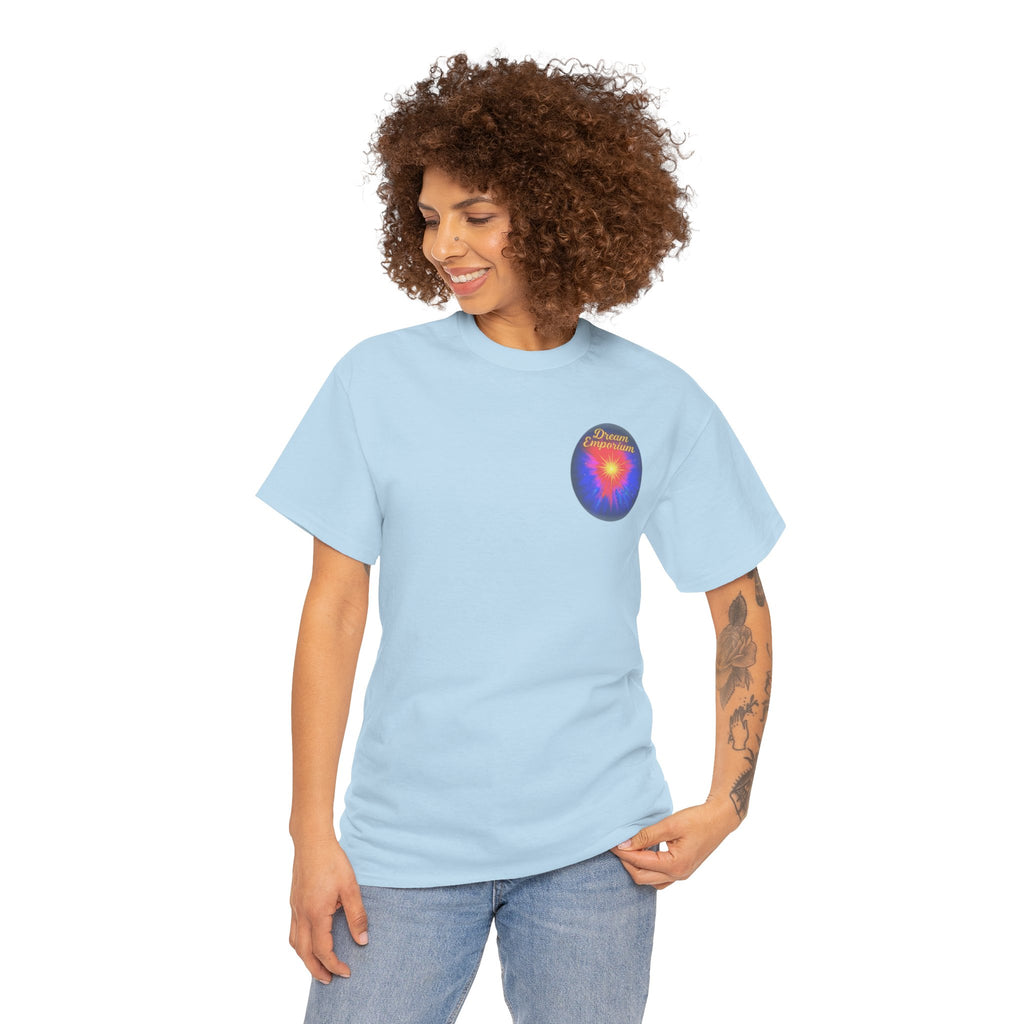 Dream Emporium – Back Printed Radiant Starburst Heavy Blend™ Cotton Tee,Inspirational and Motivational Apparel, Gift for Dreamers, Creative Expression Wear