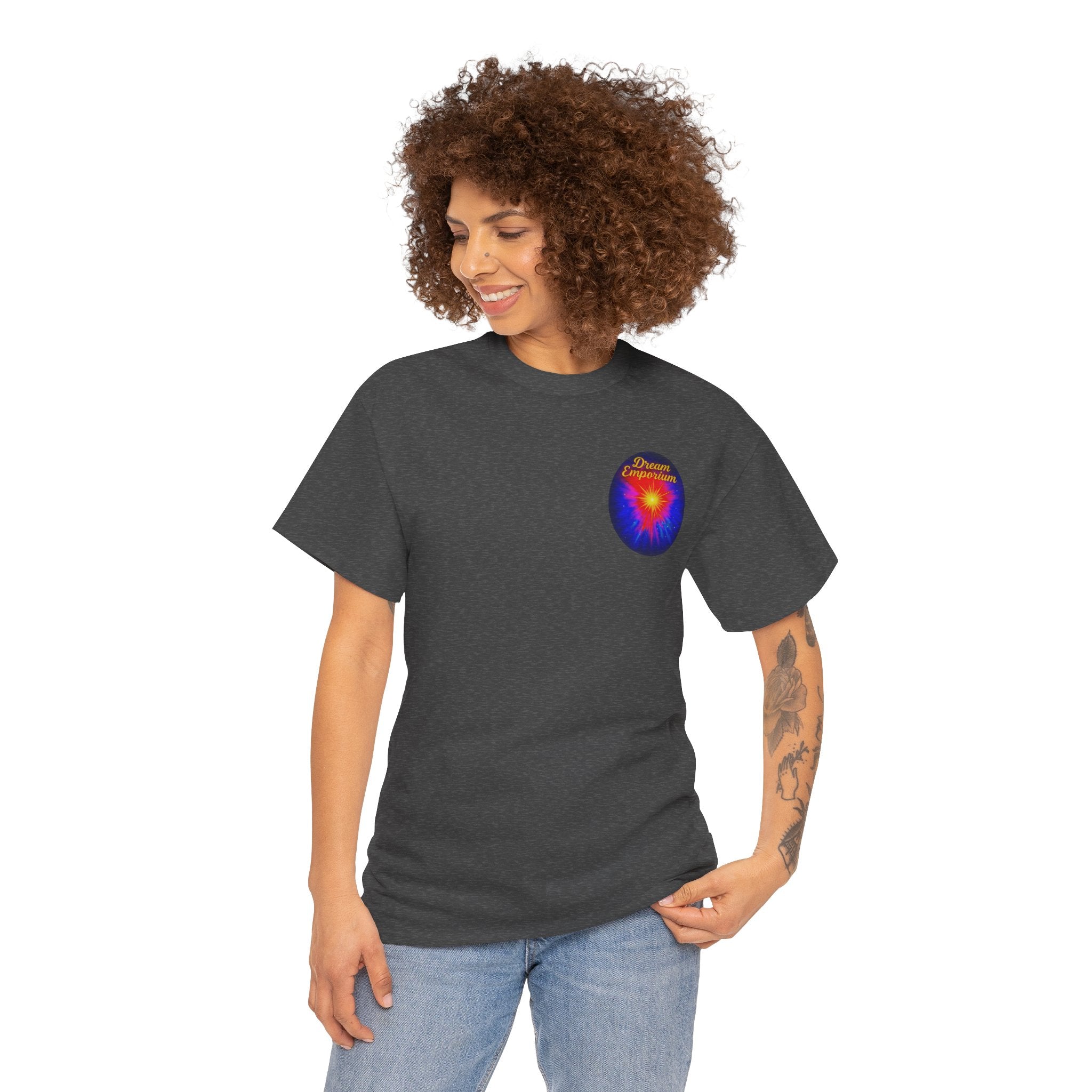 Dream Emporium – Back Printed Radiant Starburst Heavy Blend™ Cotton Tee,Inspirational and Motivational Apparel, Gift for Dreamers, Creative Expression Wear