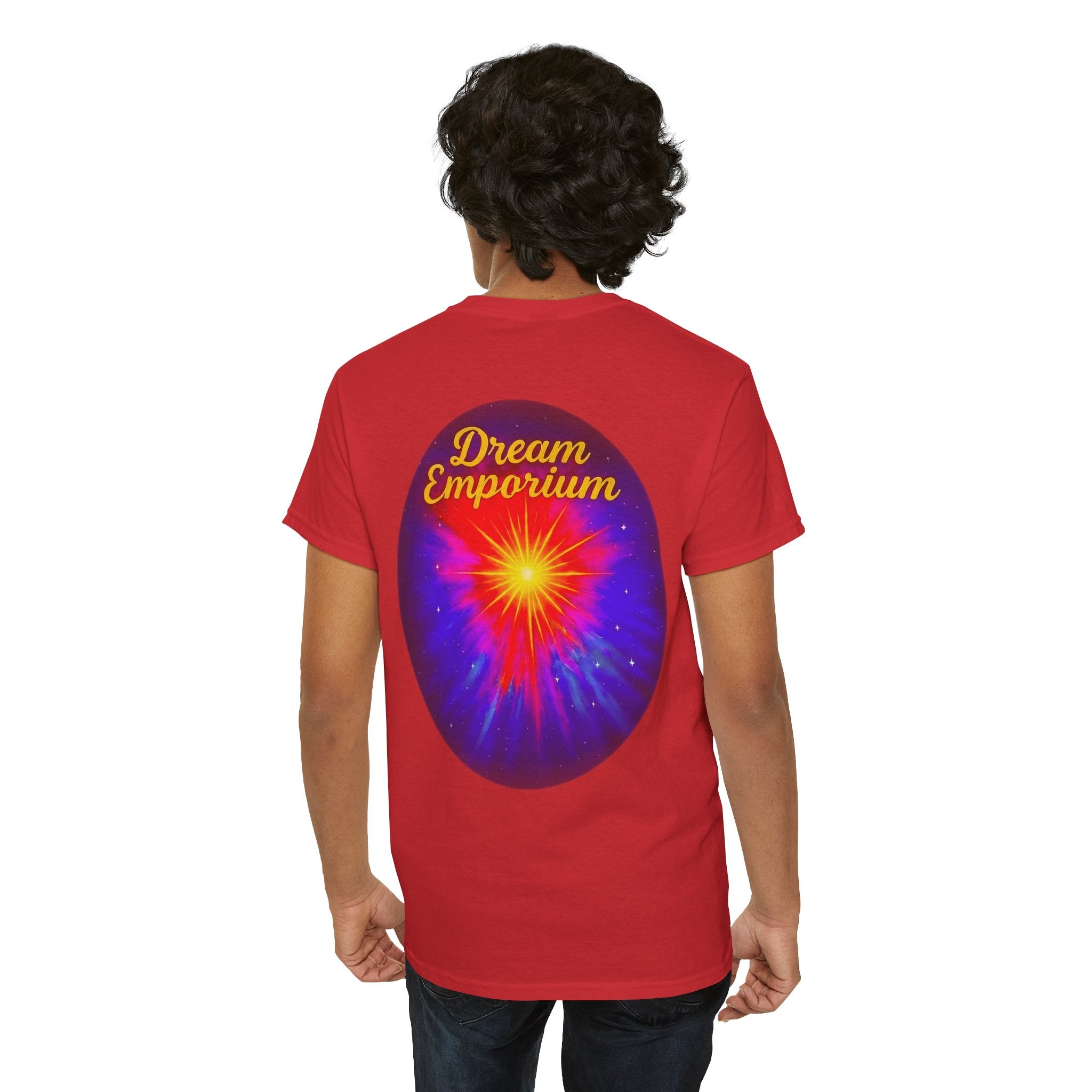 Dream Emporium – Back Printed Radiant Starburst Heavy Blend™ Cotton Tee,Inspirational and Motivational Apparel, Gift for Dreamers, Creative Expression Wear