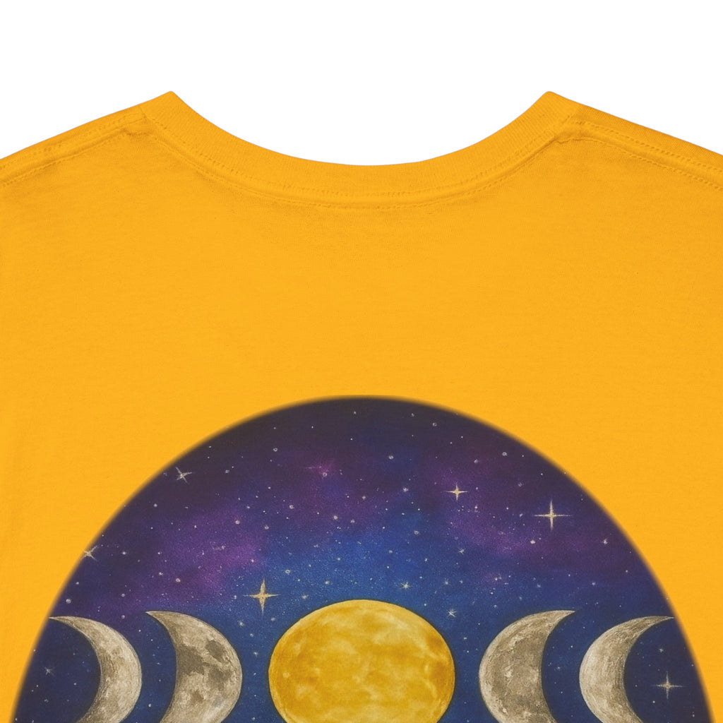 Dare to Dream Moon-Phase Tee – Golden Full Moon Back Print + Front Badge | Gildan 5000 Heavy Cotton, Inspirational and Motivational Apparel, Gift for Dreamers, Creative Expression Wear