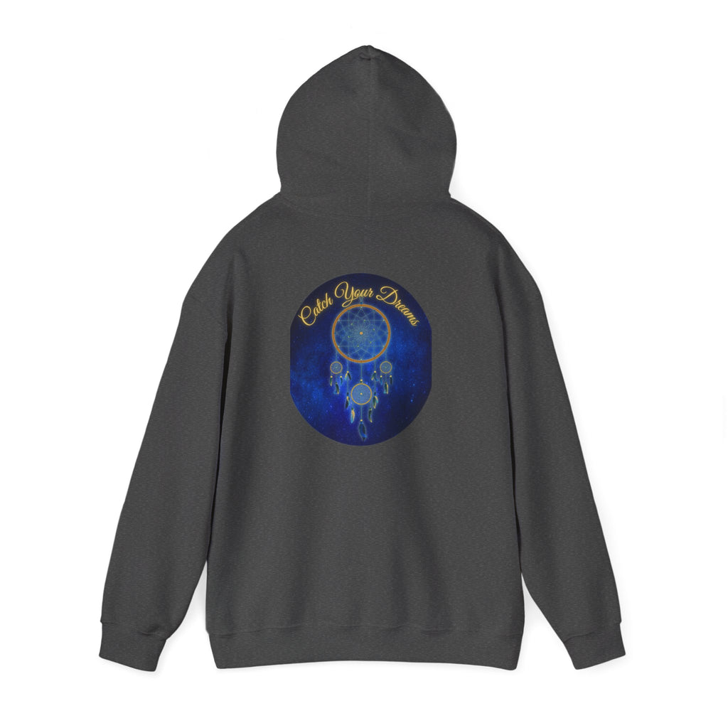 Catch Your Dream – Dreamcatcher Back Print Hooded Sweatshirt, Inspirational and Motivational Apparel, Gift for Dreamers, Creative Expression Wear