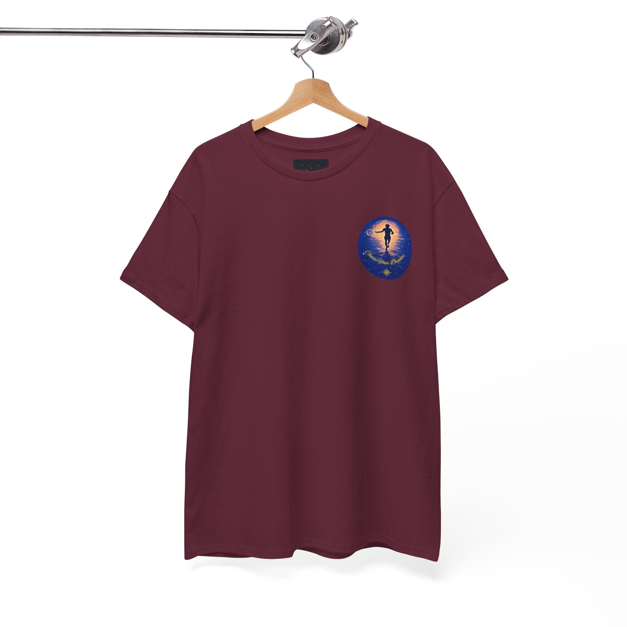 Chase Your Dreams – Sunrise Silhouette Back Printed Heavy Cotton Tee, Inspirational and Motivational Apparel, Gift for Dreamers, Creative Expression Wear