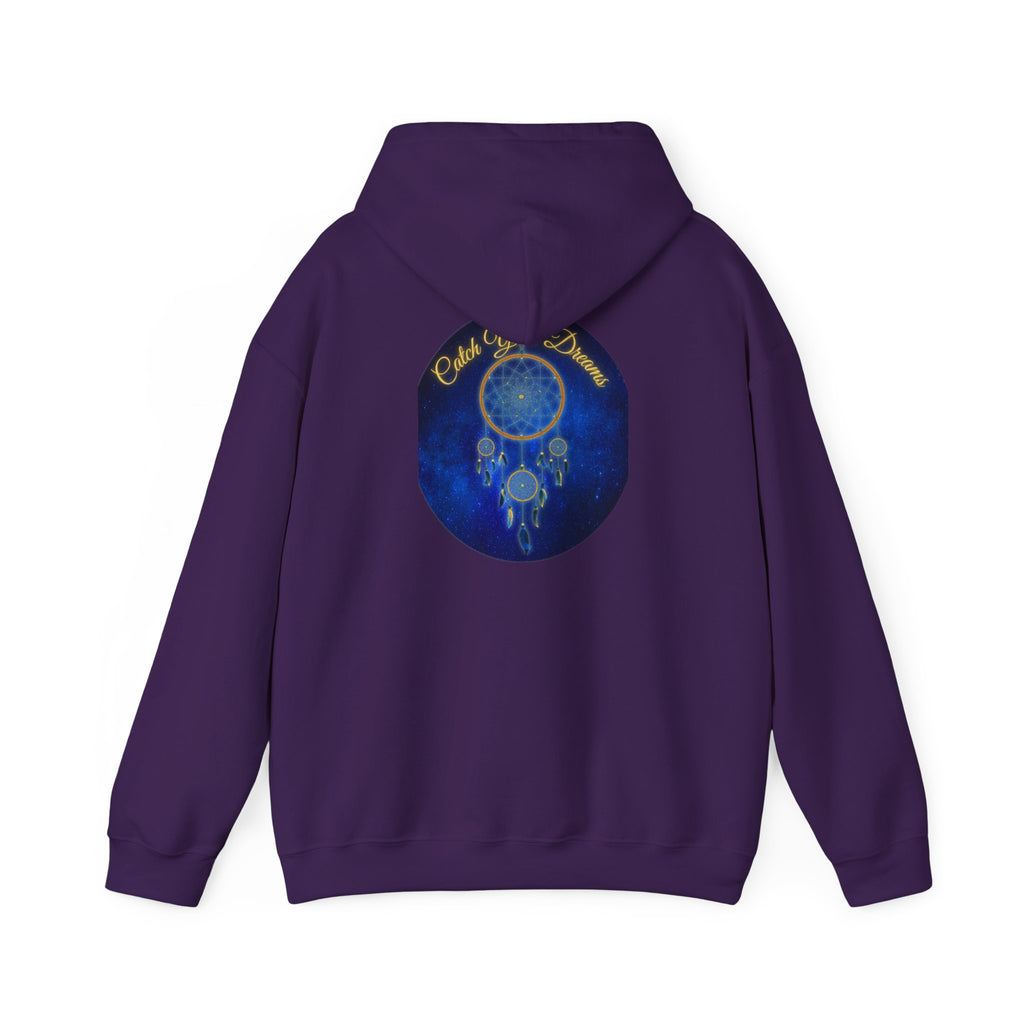 Catch Your Dream – Dreamcatcher Back Print Hooded Sweatshirt, Inspirational and Motivational Apparel, Gift for Dreamers, Creative Expression Wear